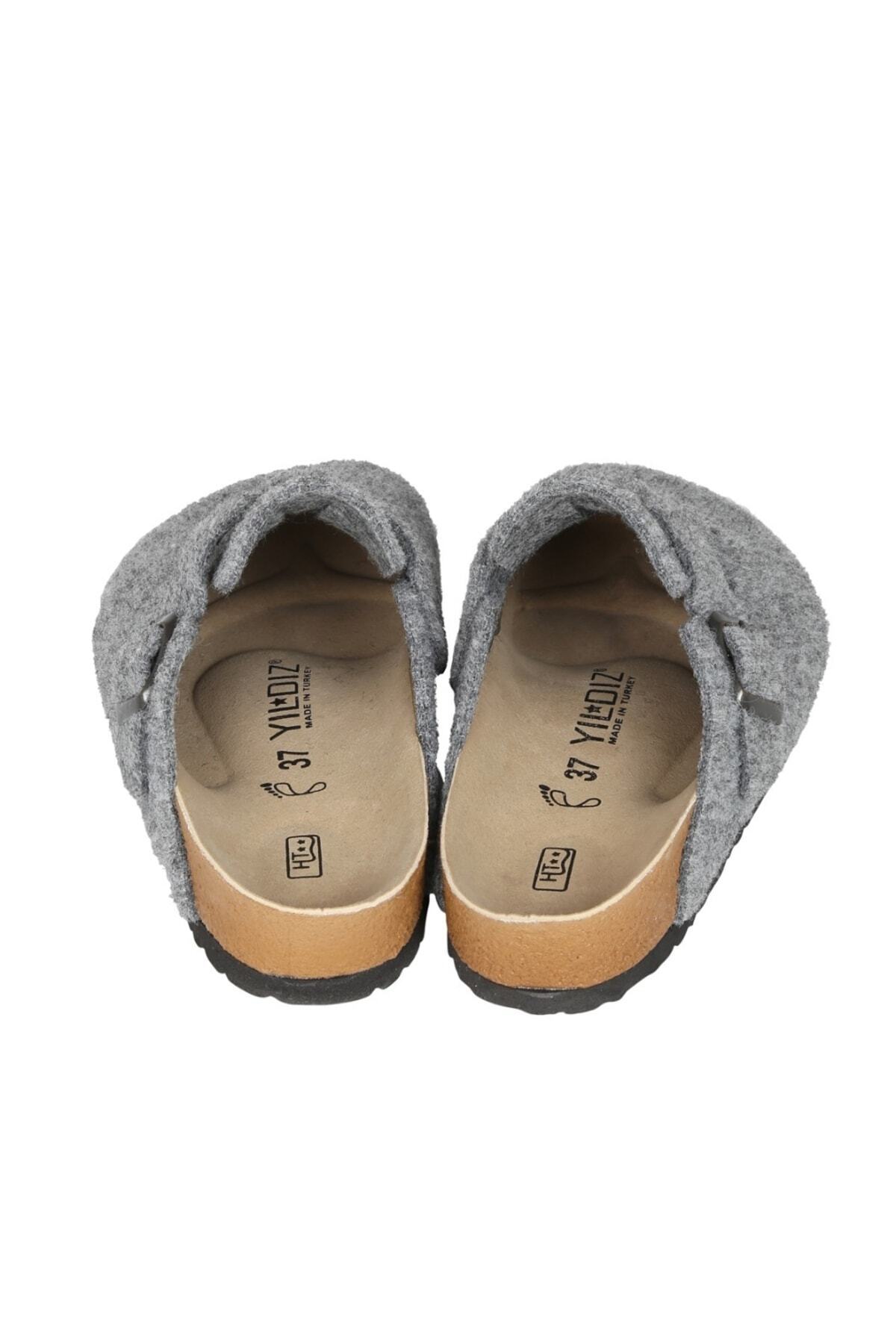 YILDIZ SHOES  Ithal Unisex Kışlık Önü Kapalı Keçeli Günlük Sabo Ev Terliği Misafir Ev Terliği Gri - Görsel 3