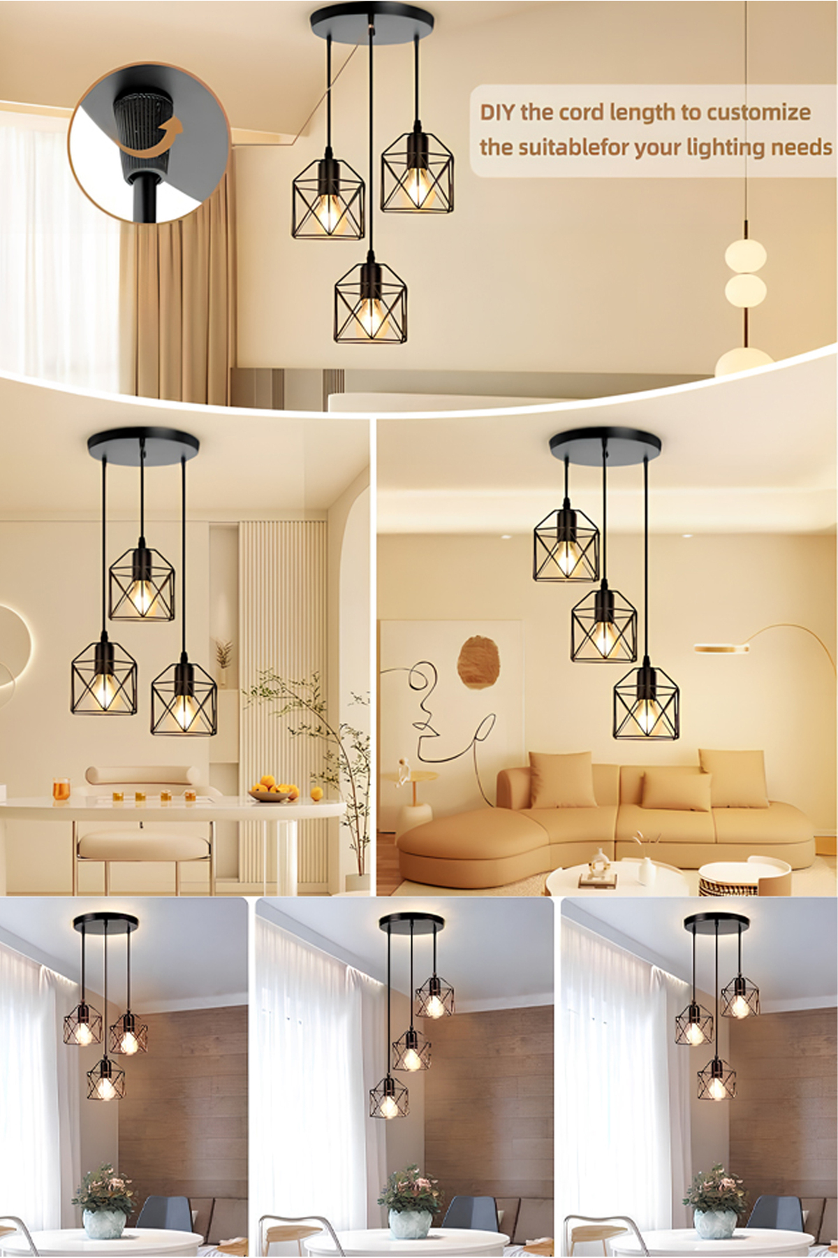 ثريا معلقة صناعية أسود 3 رؤوس | إضاءة عصرية للمطبخ...