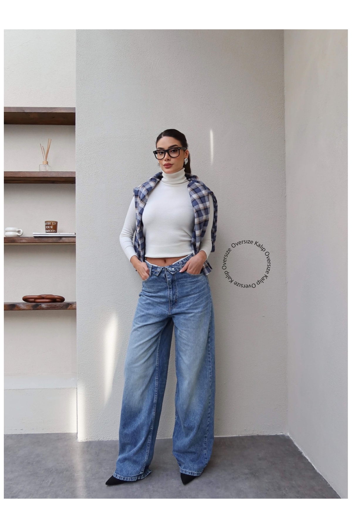 ESRAHELVACI Džínsy so širokými nohavicami v páse