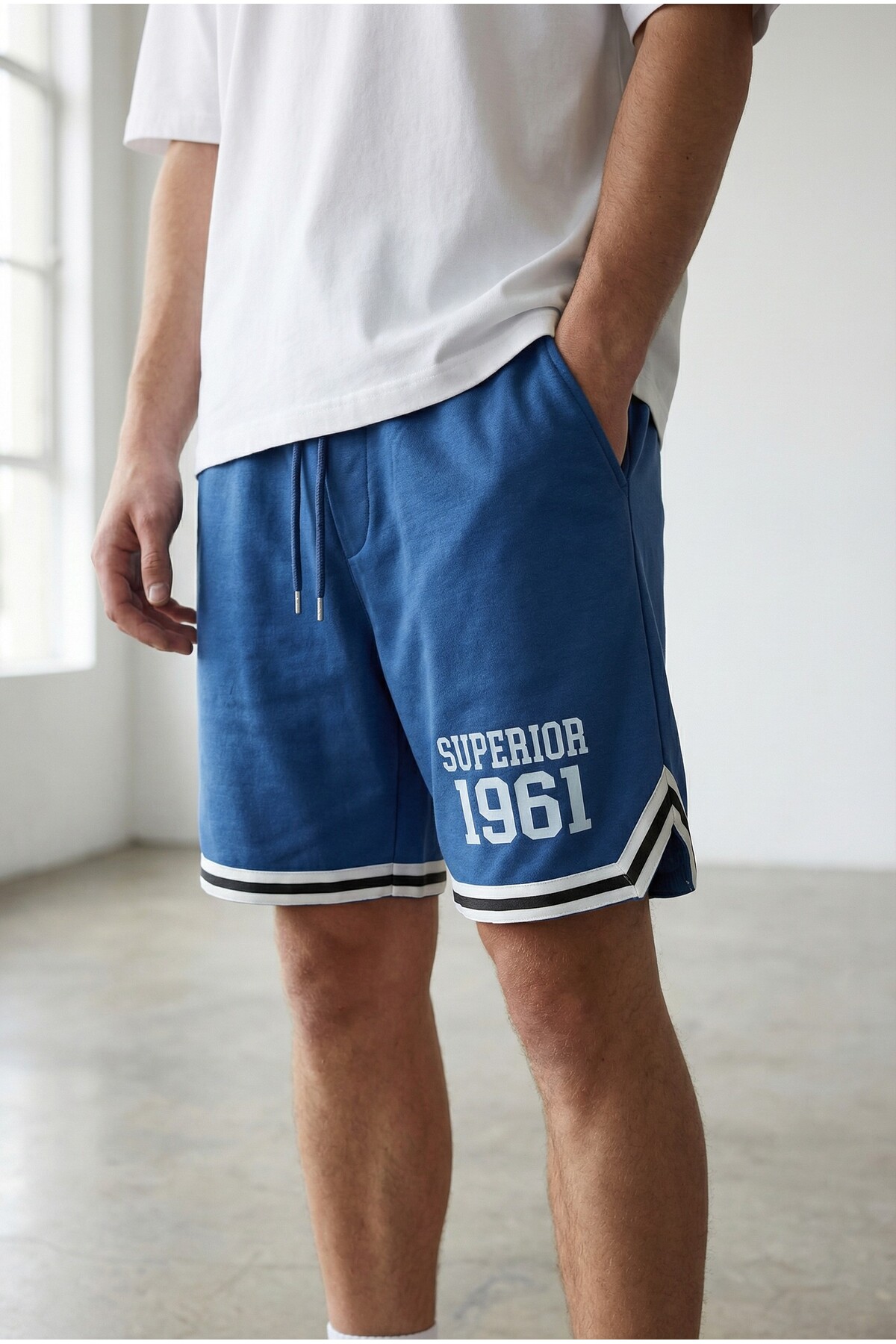 Altamira Men's Indigo Superior Printed Shorts with Stripes