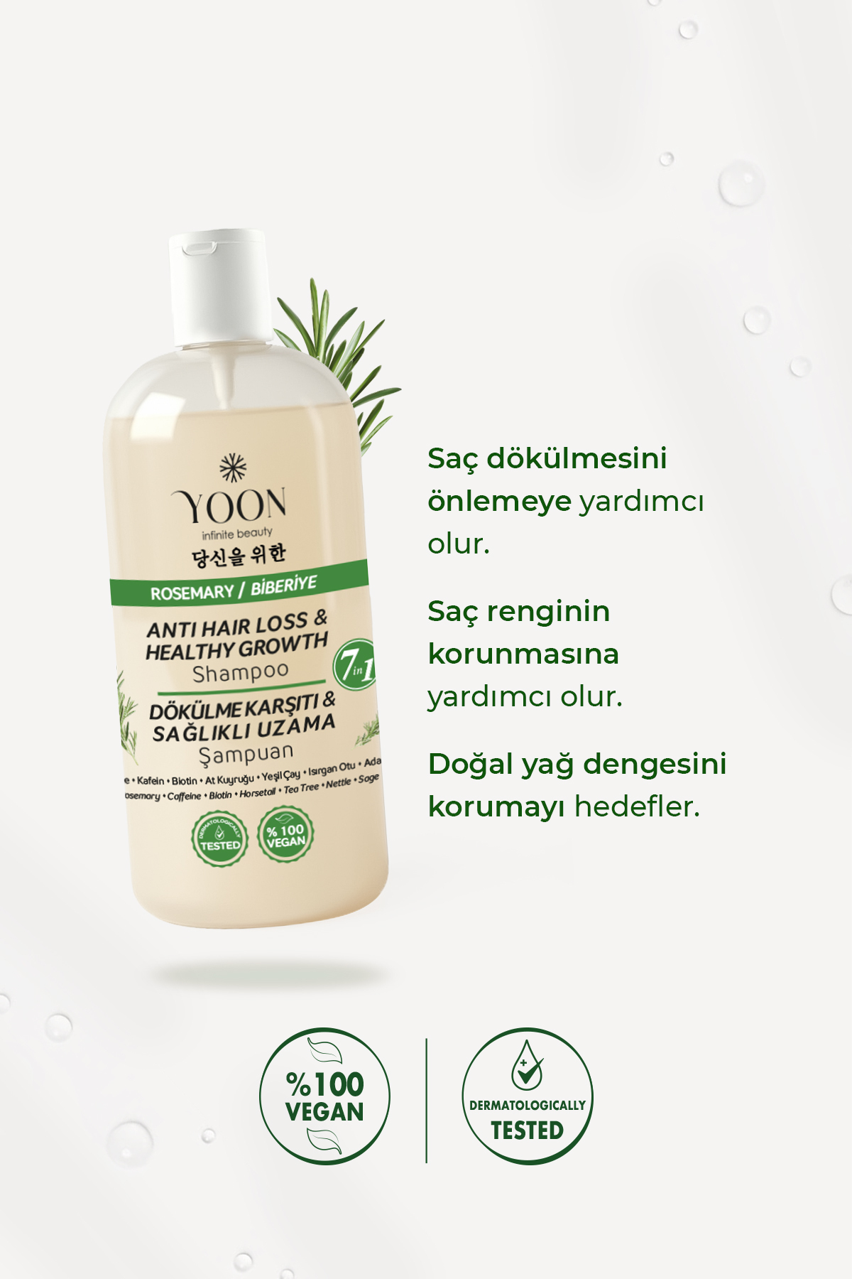 2'li Set Saç Dökülme Karşıtı, Sağlıklı Hızlı Saç Uzatma, 7 Aktifli Tuzsuz Biberiyeli Şampuan 2x400ml — RY-83535 — تصویر 3 از 8