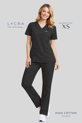 Simirna Üniforma Siyah Premium Kumaş Likralı Cerrahi Doktor Hemşire Scrubs Fo...