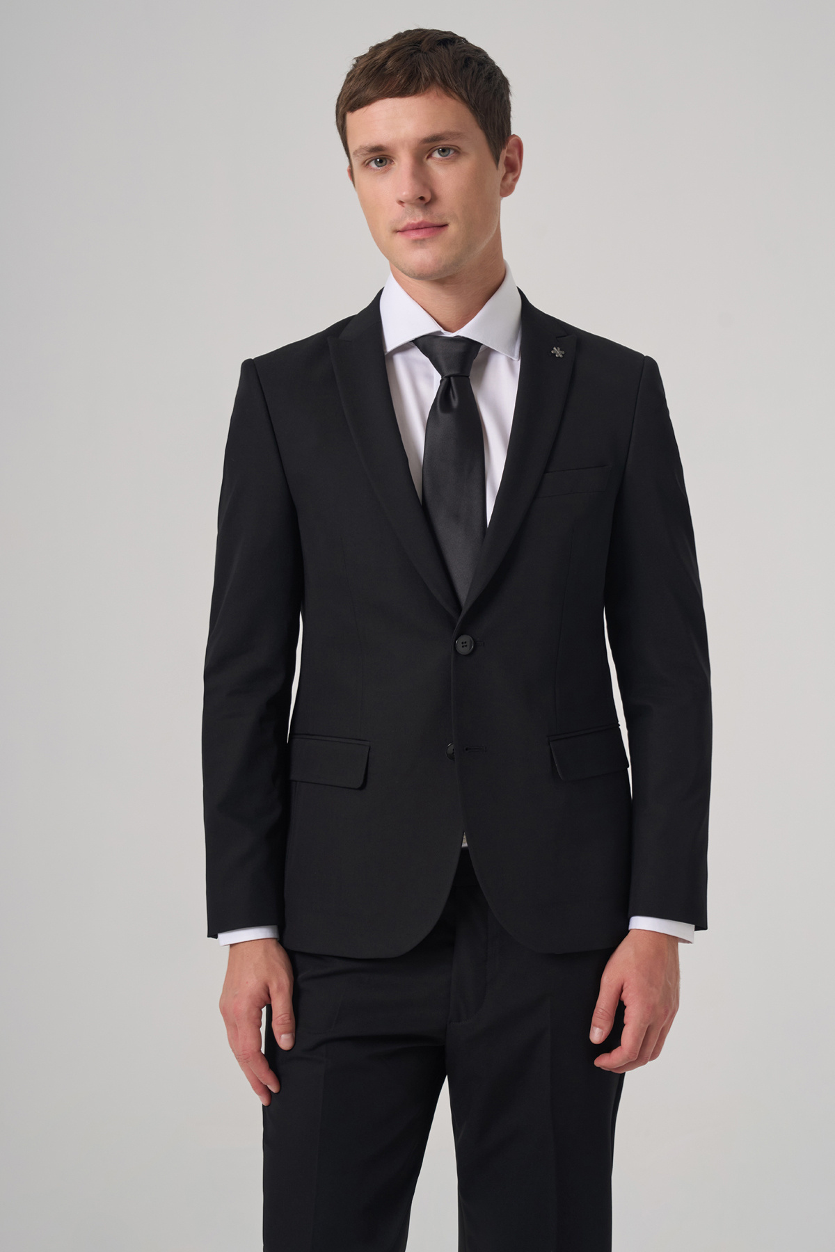 Men's Black Basic Straight Slim Fit Slim Fit Double Slit Suit
