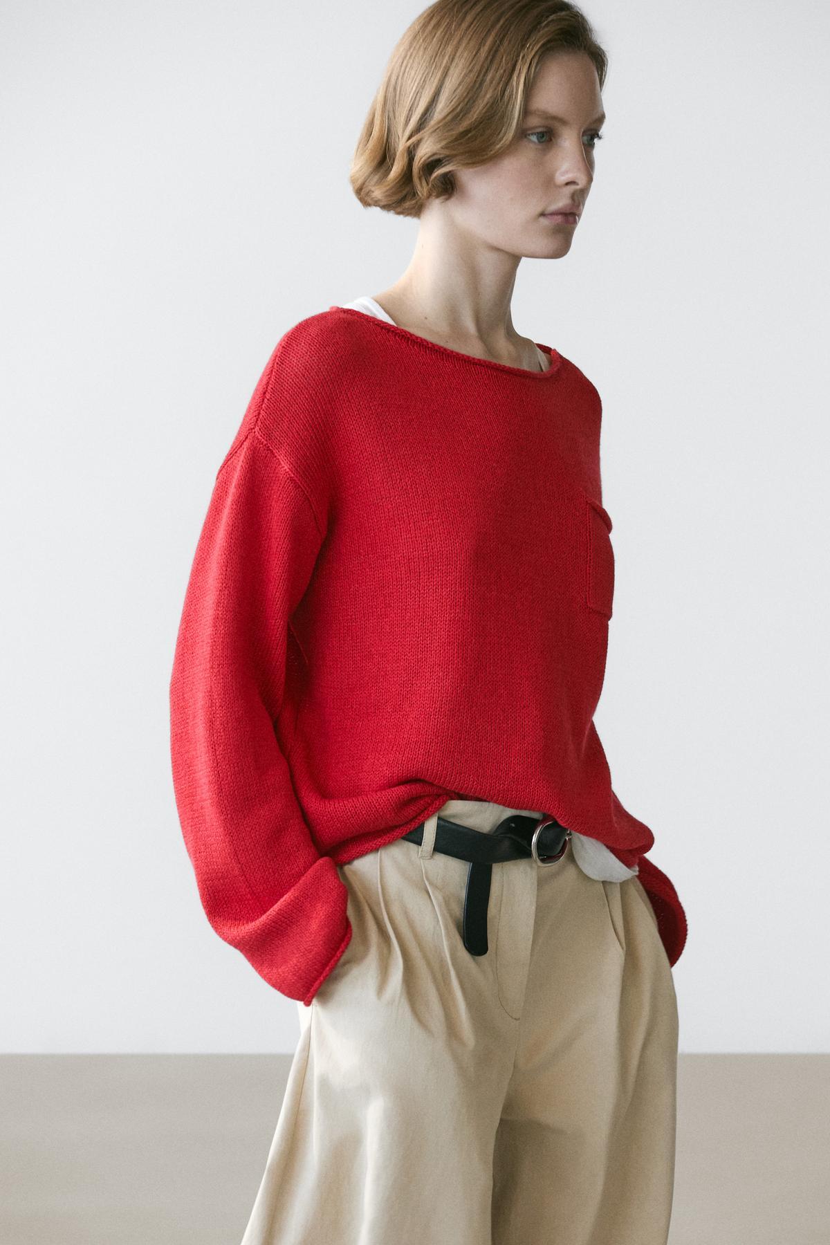 Massimo Dutti  Cepli pamuklu keten triko kazak - Görsel 2