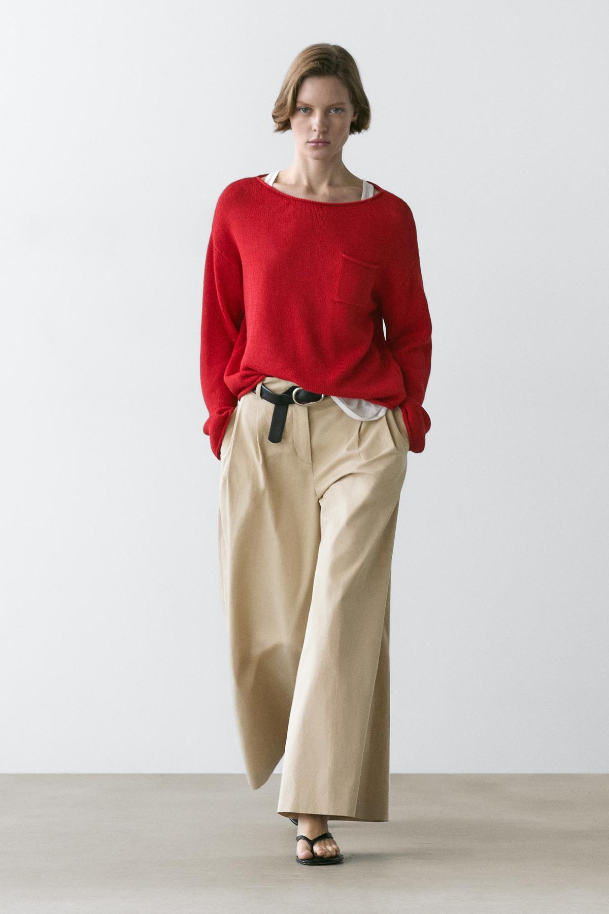 Massimo Dutti  Cepli pamuklu keten triko kazak