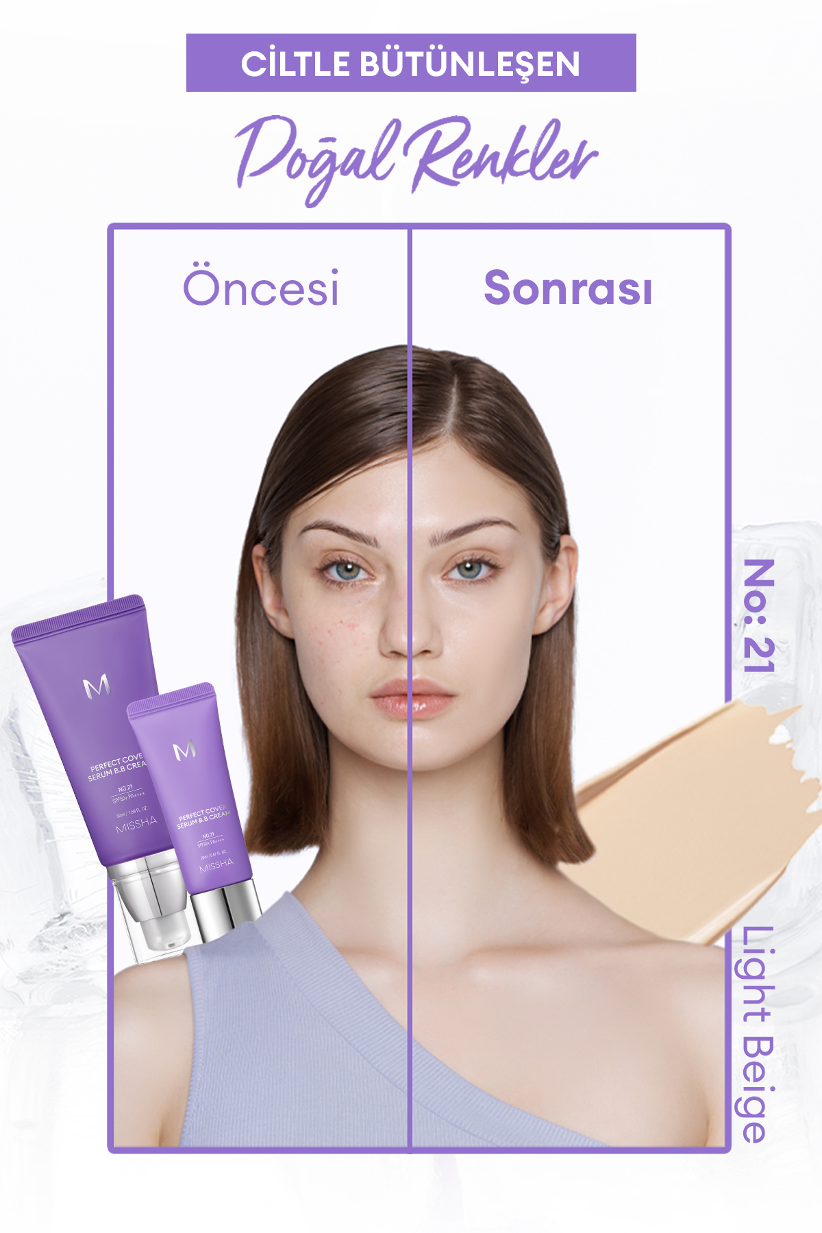 سرم کرم BB M Perfect Cover SPF50+/PA++++ شماره 21 با خاصیت ضد پیری و ایجاد ظاهری درخشان
