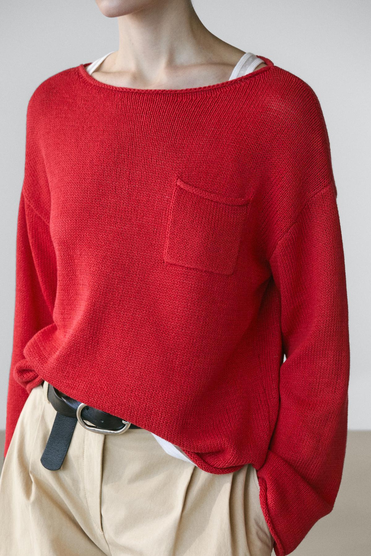 Massimo Dutti  Cepli pamuklu keten triko kazak - Görsel 4