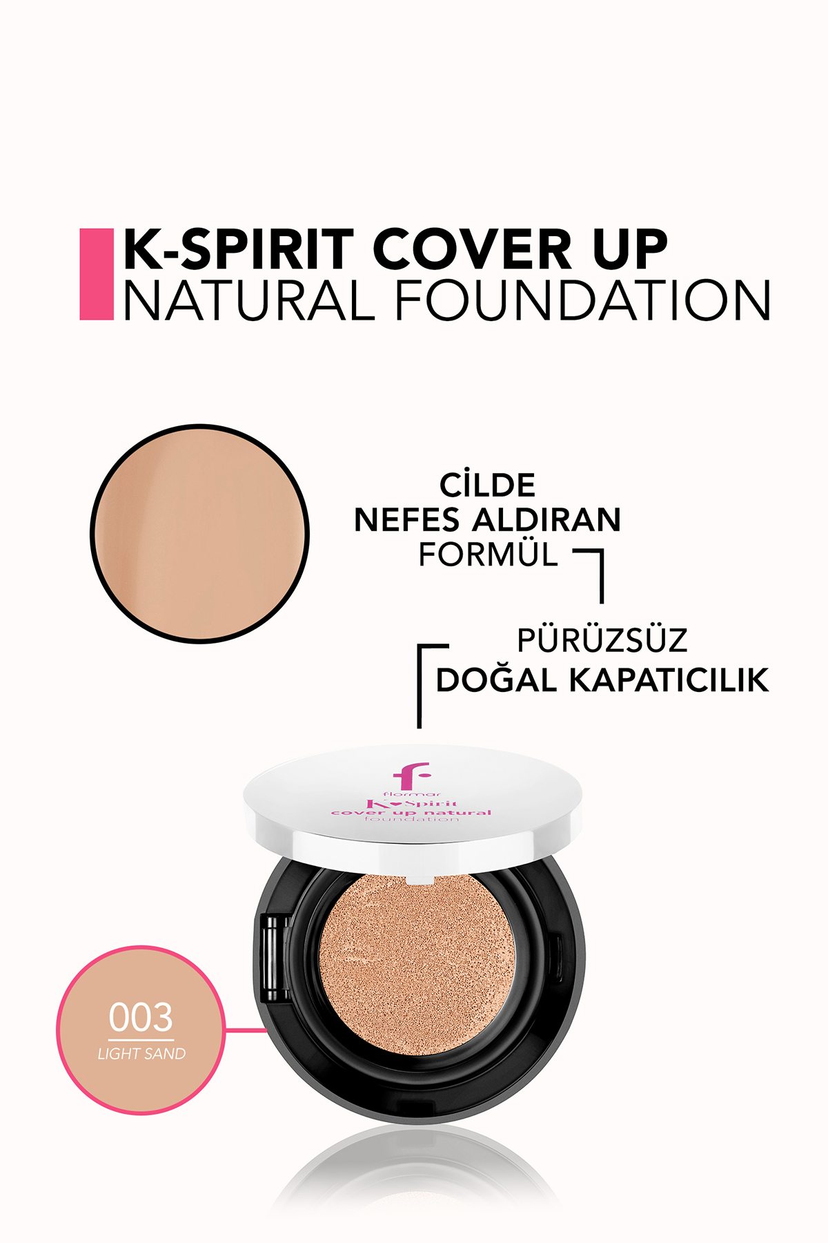 کرم پودر کوسن نرم و طبیعی K-Spirit Cover Up با پوشانندگی بالا - 003 Light Sand — بژ 9877 — تصویر 8 از 9