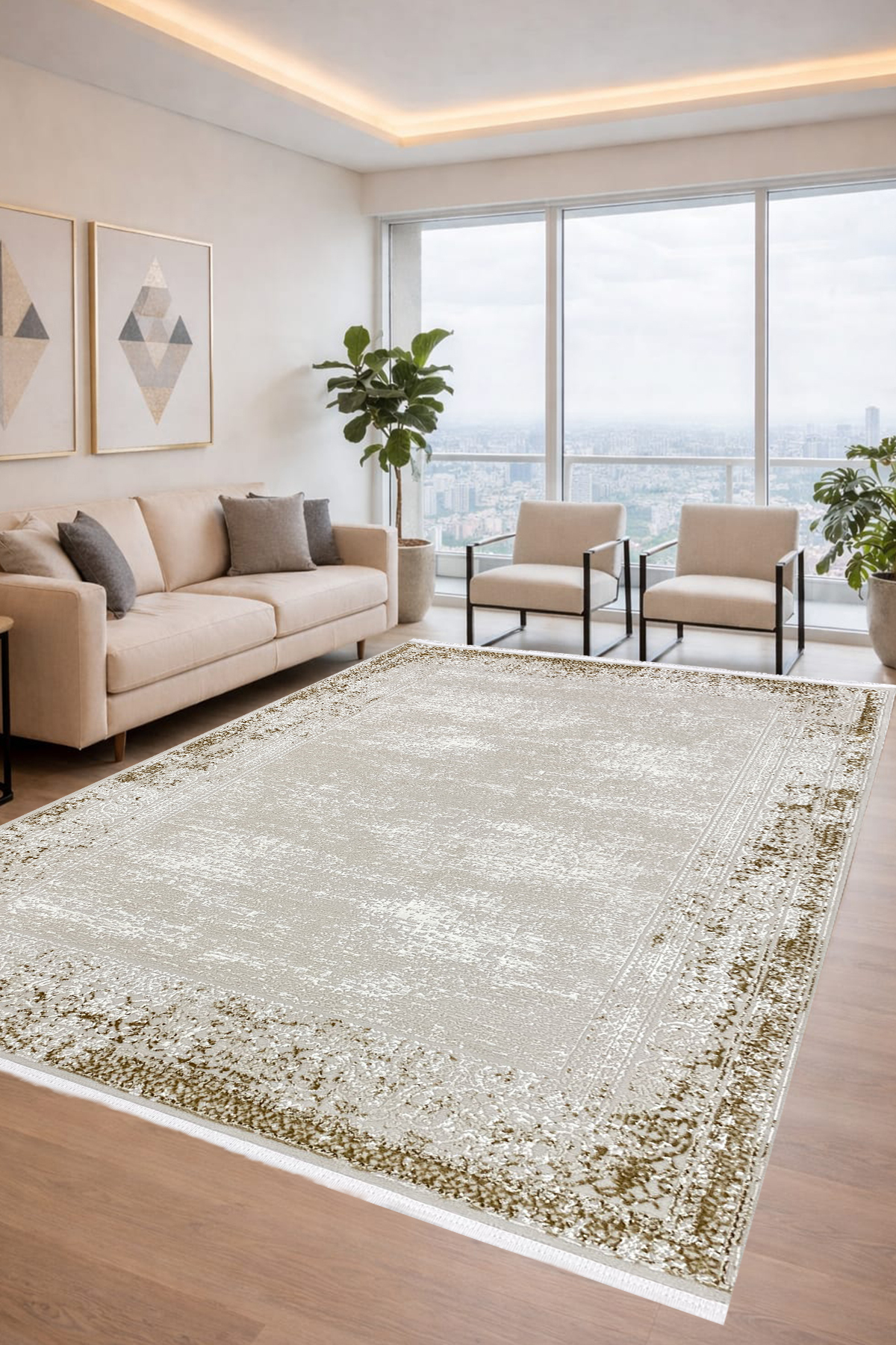 4 Square Meters - 6 Square Meters Bamboo Style Modern Living Room Kitchen Rug Allergic Gold