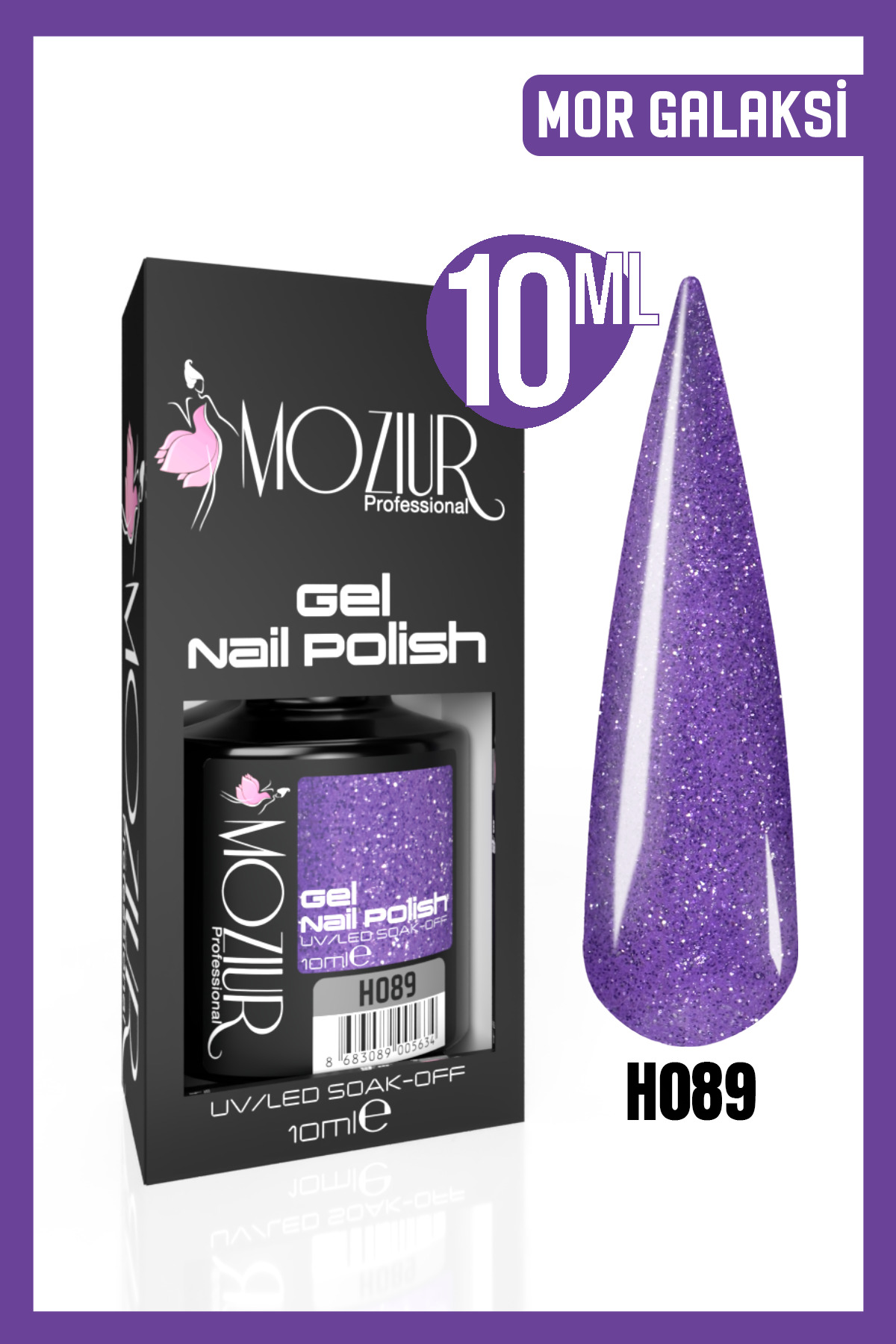 MOZIUR لاک ناخن دائمی UV LED H089 (سری اکلیلی) 10 میلی‌لیتر — بنفش 8683089005542