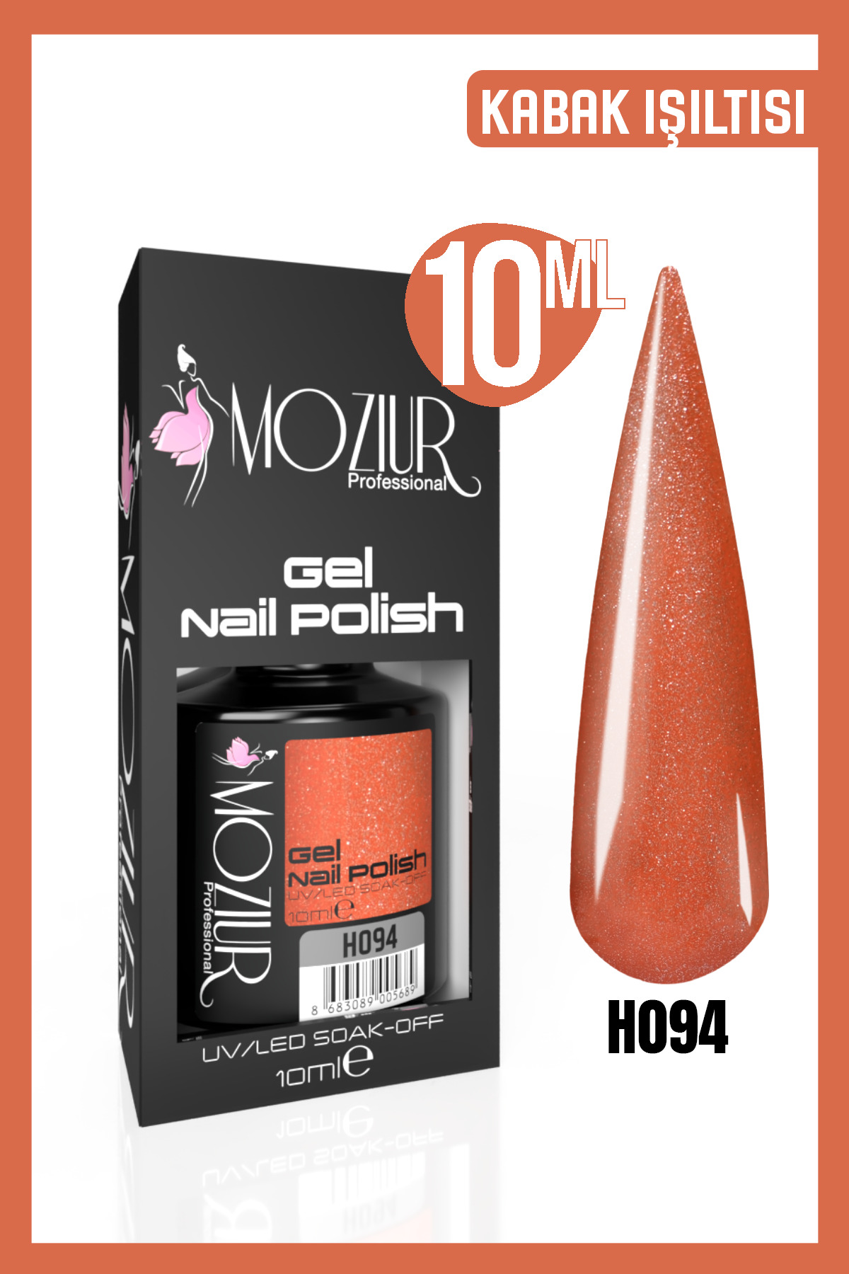 MOZIUR لاک ناخن دائمی UV LED H094 (سری براق) 10 میلی‌لیتر — نارنجی 8683089005542