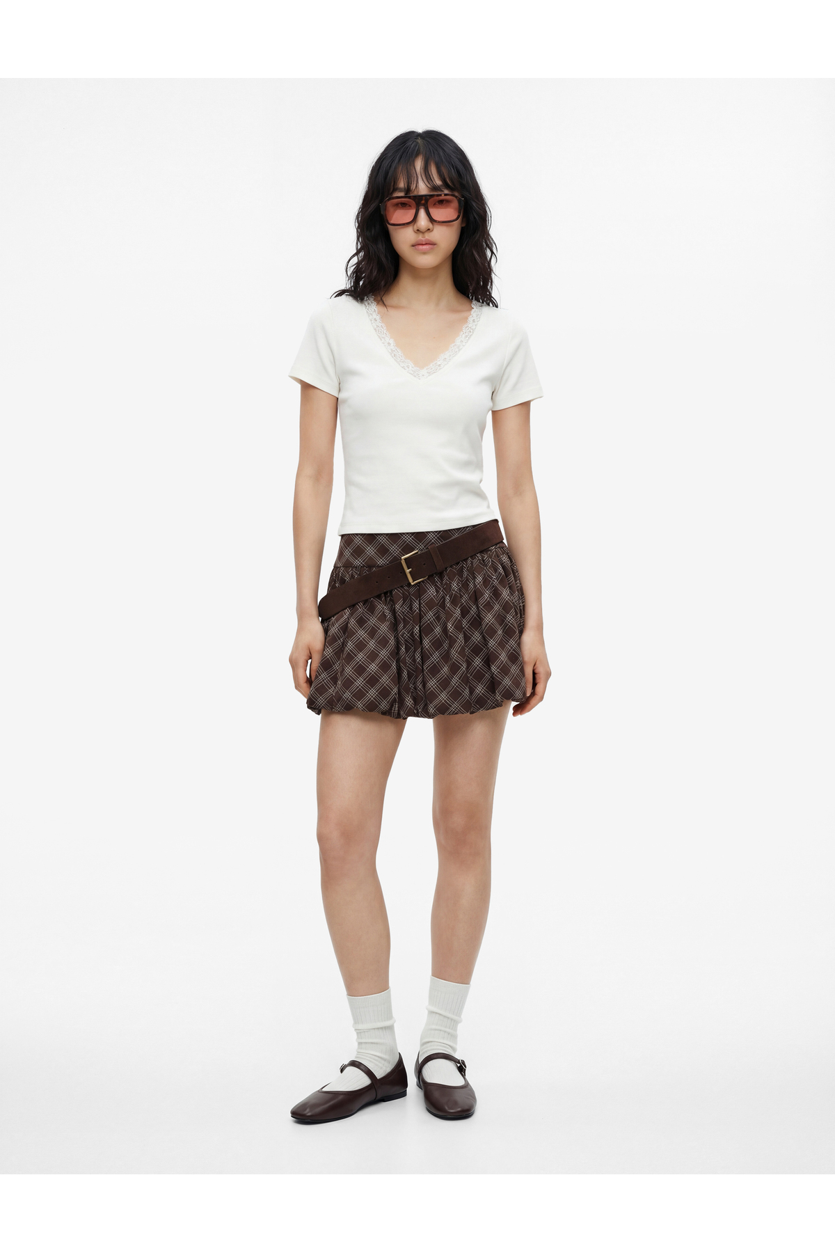 Koton Slim Fit Short Sleeve V-Neck T-Shirt with Lace Detail
