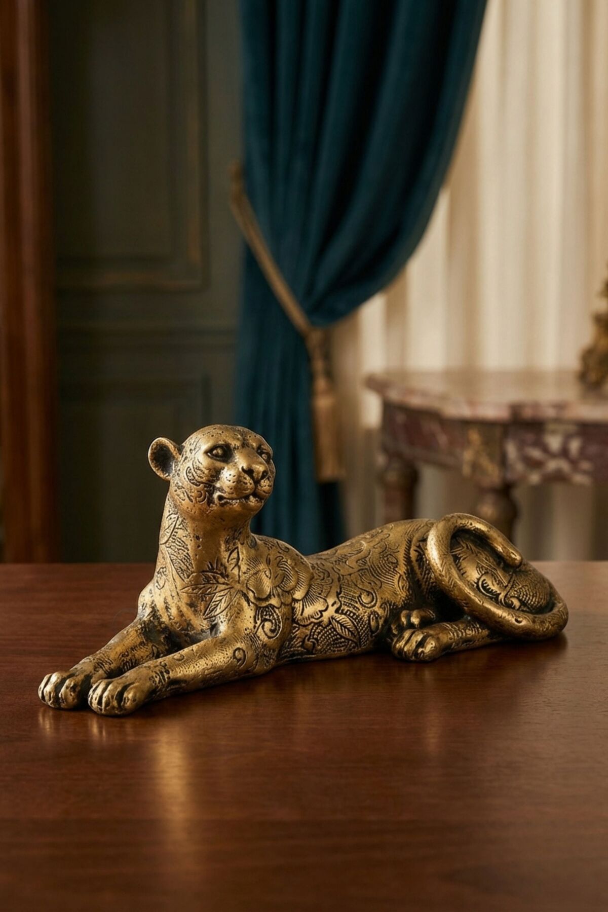Trinket Decorative Object Sculpture Leopard Trinket Decorative Ornament Gold Antique Color Model 38