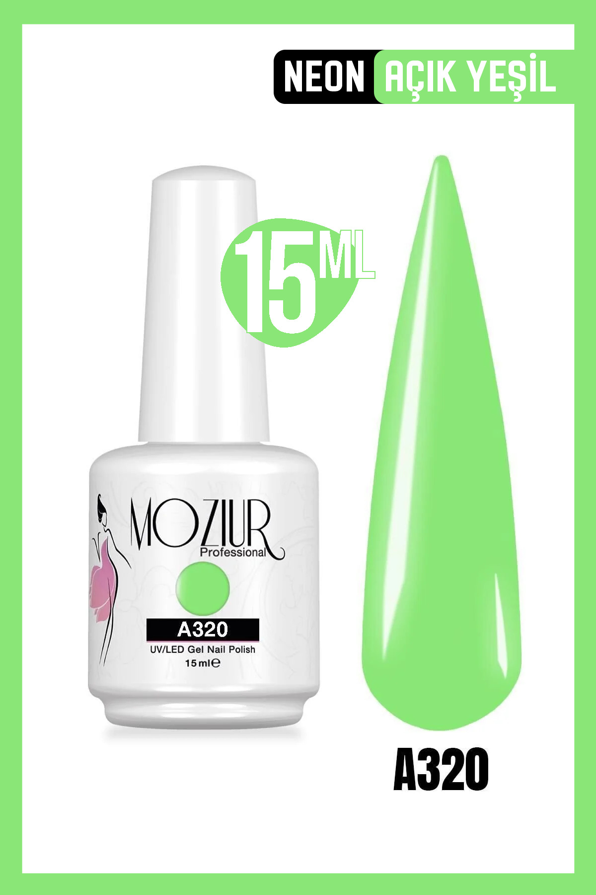 MOZIUR Kalıcı Oje UV Led A320 (NEON SERİSİ) 15ml — سبز 8683089009045