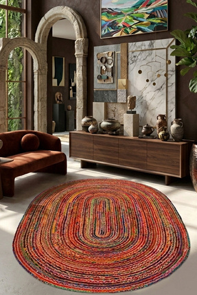 Chilai Home Labyrinth Oval Modern Tasarım Yıkanabilir Kaymaz Taban Halı, Salo...