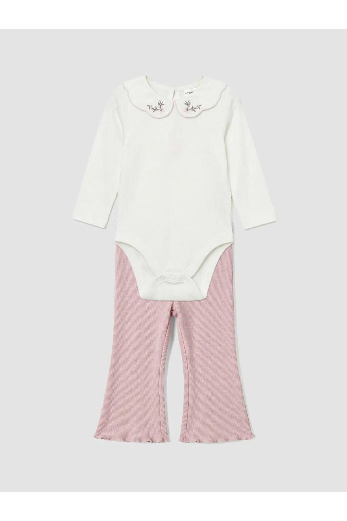 LC Waikiki Embroidered Baby Girl Snap-On Bodysuit and Leggings (S6)