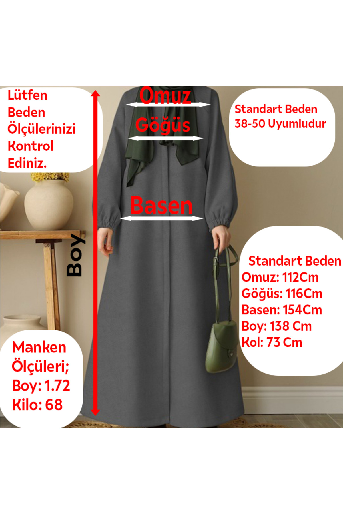 Berel Moda  Tüylenmeme Garantili İthal Astarlı Kaşe Kaban-ACI KAHVE - Görsel 3