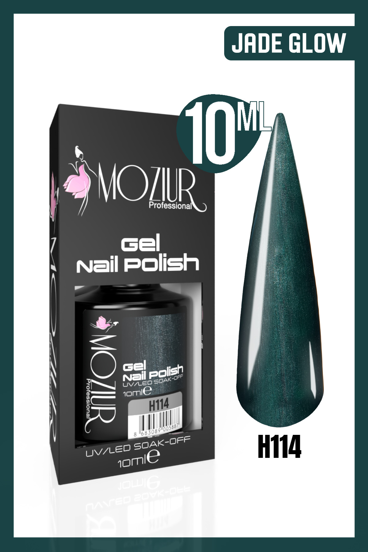 MOZIUR لاک ناخن دائمی UV LED H114 (سری شایمر) 10 میلی لیتر — مشکی 8683089005542