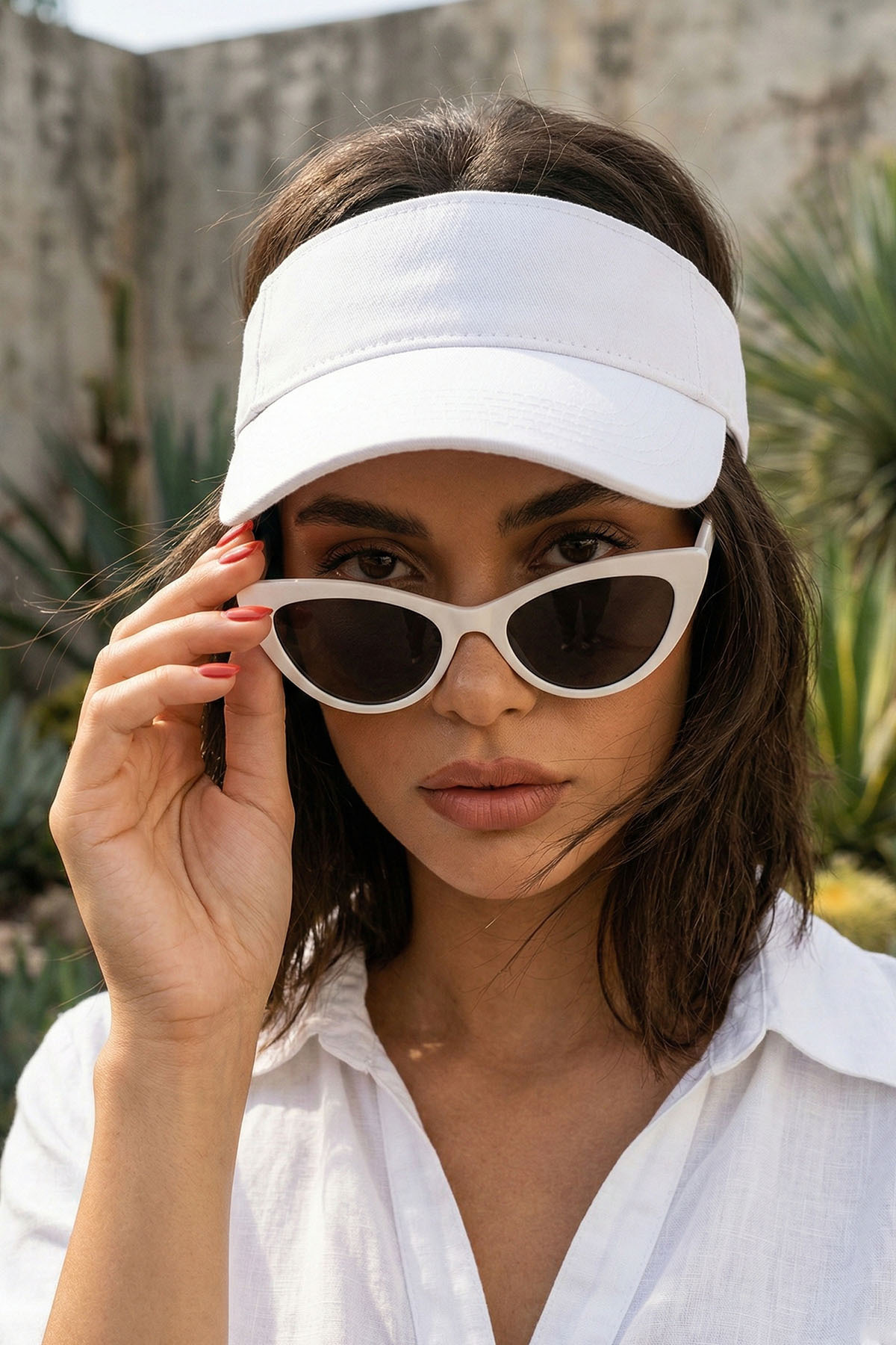 Ritagarcia Uv Koruyuculu Unisex Siperlikli Beyaz Tenisci Vizör Şapka görsel 3