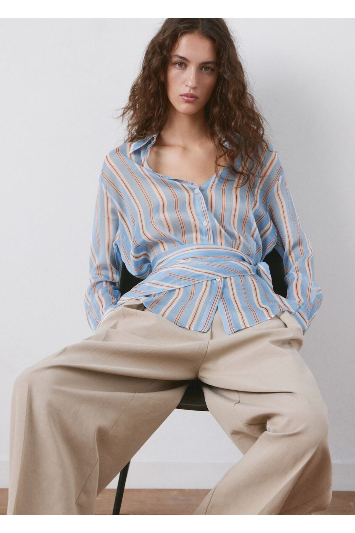 MANGO  Mendil desenli çizgili gömlek