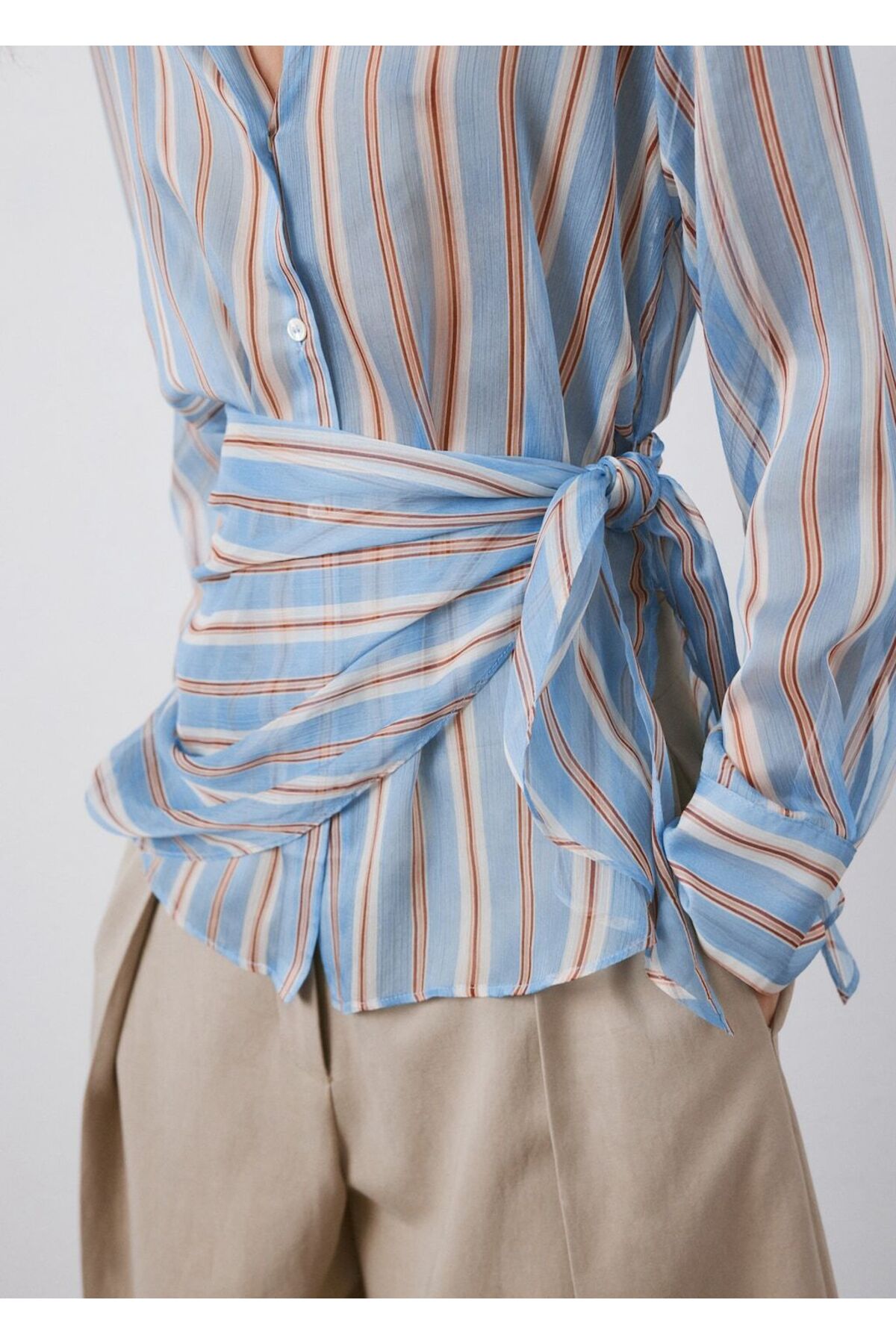 MANGO  Mendil desenli çizgili gömlek - Görsel 7