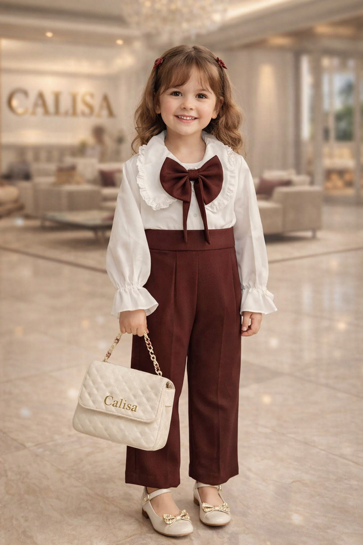 Sister Combination Holiday Set Bow Tie Blouse Pants Set Stylish Kids Combination 2pcs Set