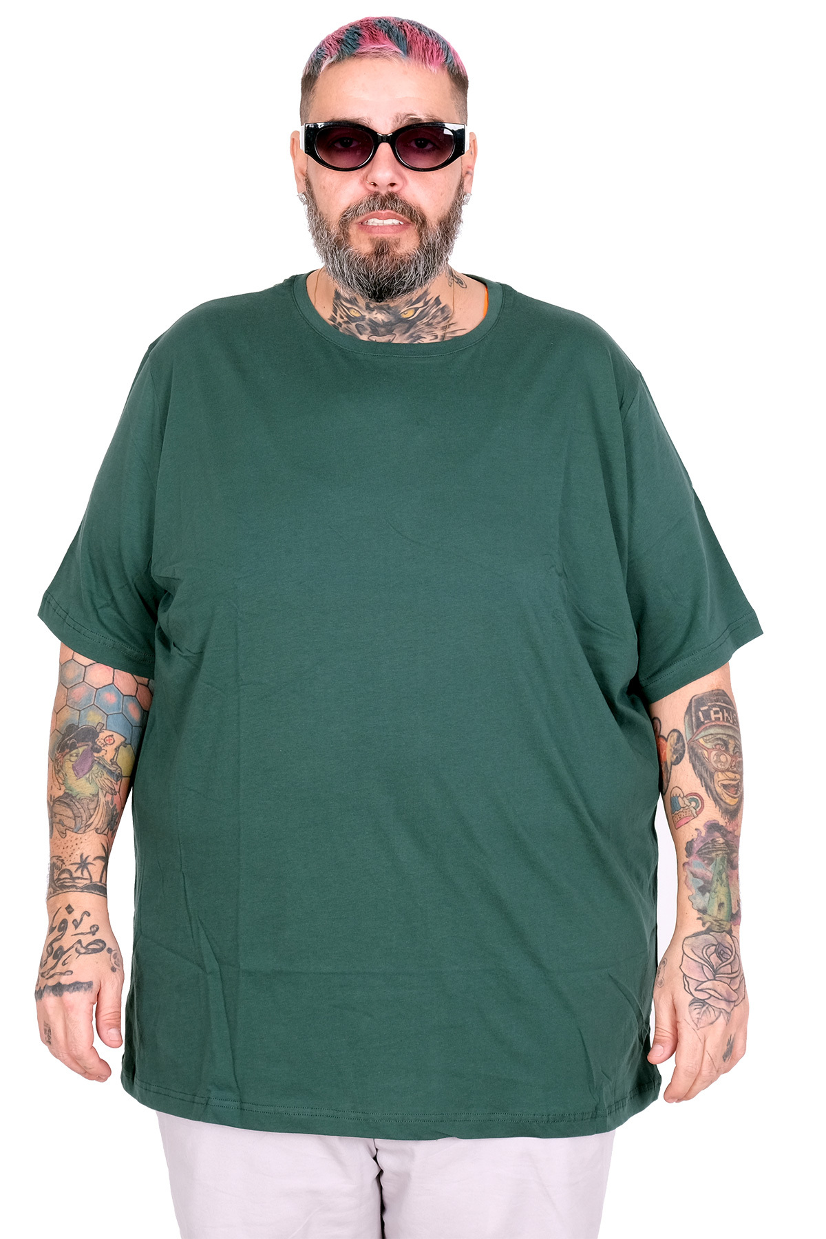 ModeXL Büyük Beden Erkek Bisiklet Yaka Basic T-Shirt %100 Pamuk 20031 Nefti görsel 2