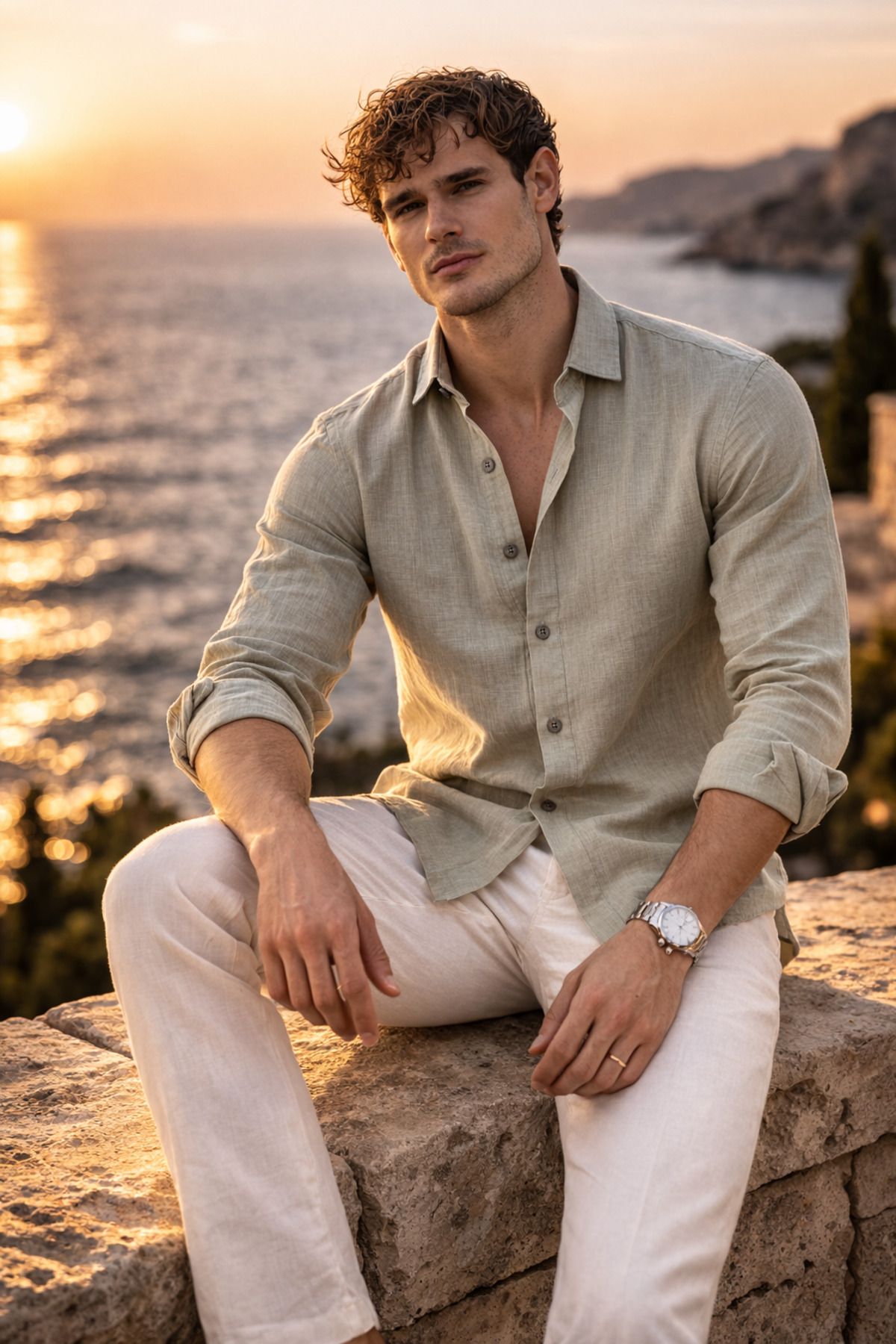 Valiberta  Nefes Alabilir Yarım Oversize Müslin Kumaş Uzun Kol Yakalı Erkek Gömlek - Açık Haki - Görsel 6