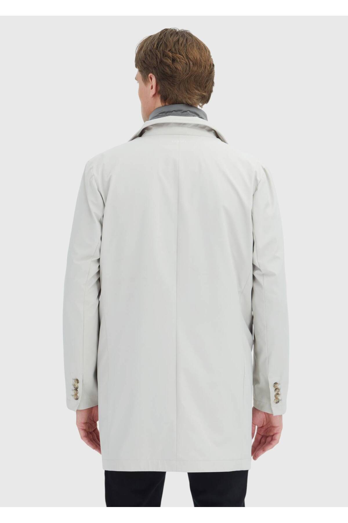 Ramsey Ekru Regular Fit Kruvaze Yaka Casual Dokuma Pardösü görsel 5