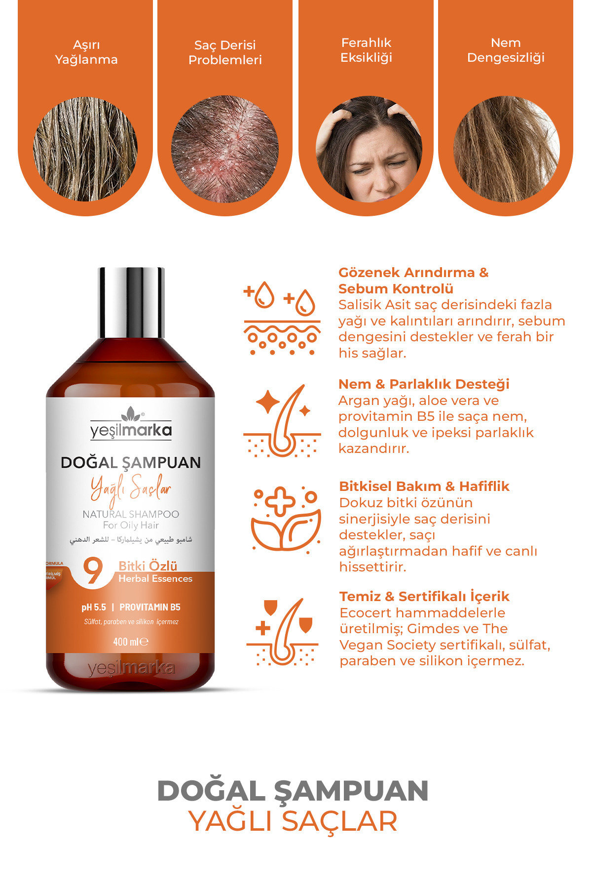Doğal Şampuan- Yağlı Saçlar- Sirke Içerikli- Vegan- Organik Içerikli- Sebum Dengeleyici — 8682022620019 — تصویر 4 از 5