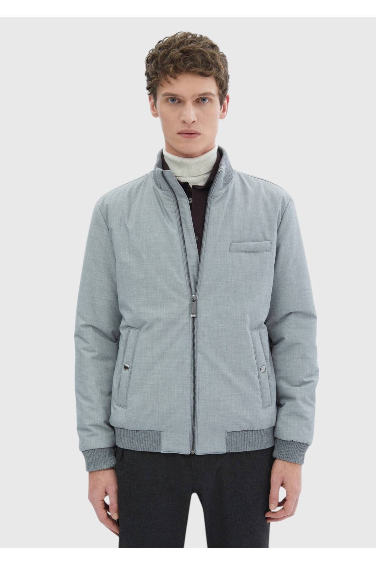 Ramsey  Gri Regular Fit Dik Yaka Casual Dokuma Mont - Görsel 4