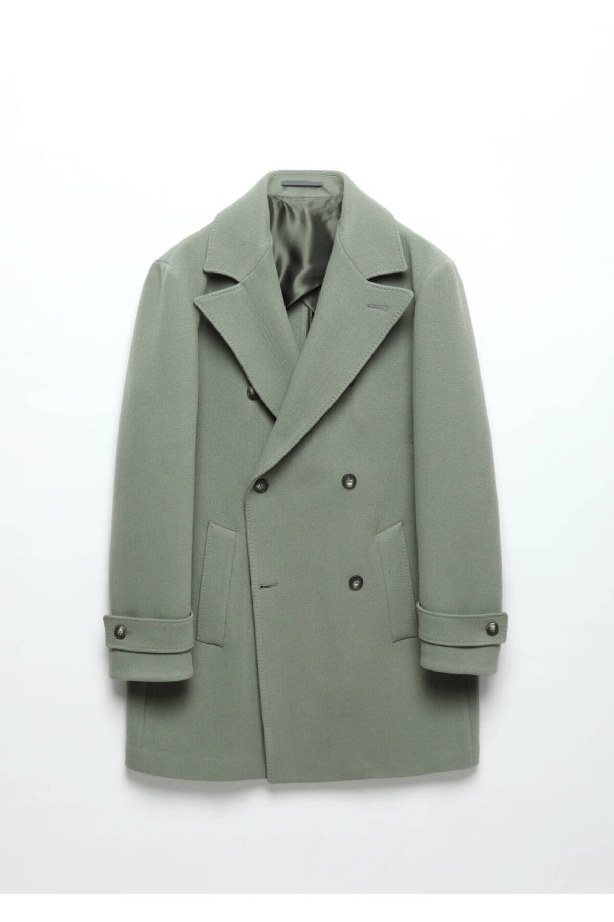 Ramsey  Açık Yeşil Regular Fit Kruvaze Yaka Casual Dokuma Palto - Görsel 8