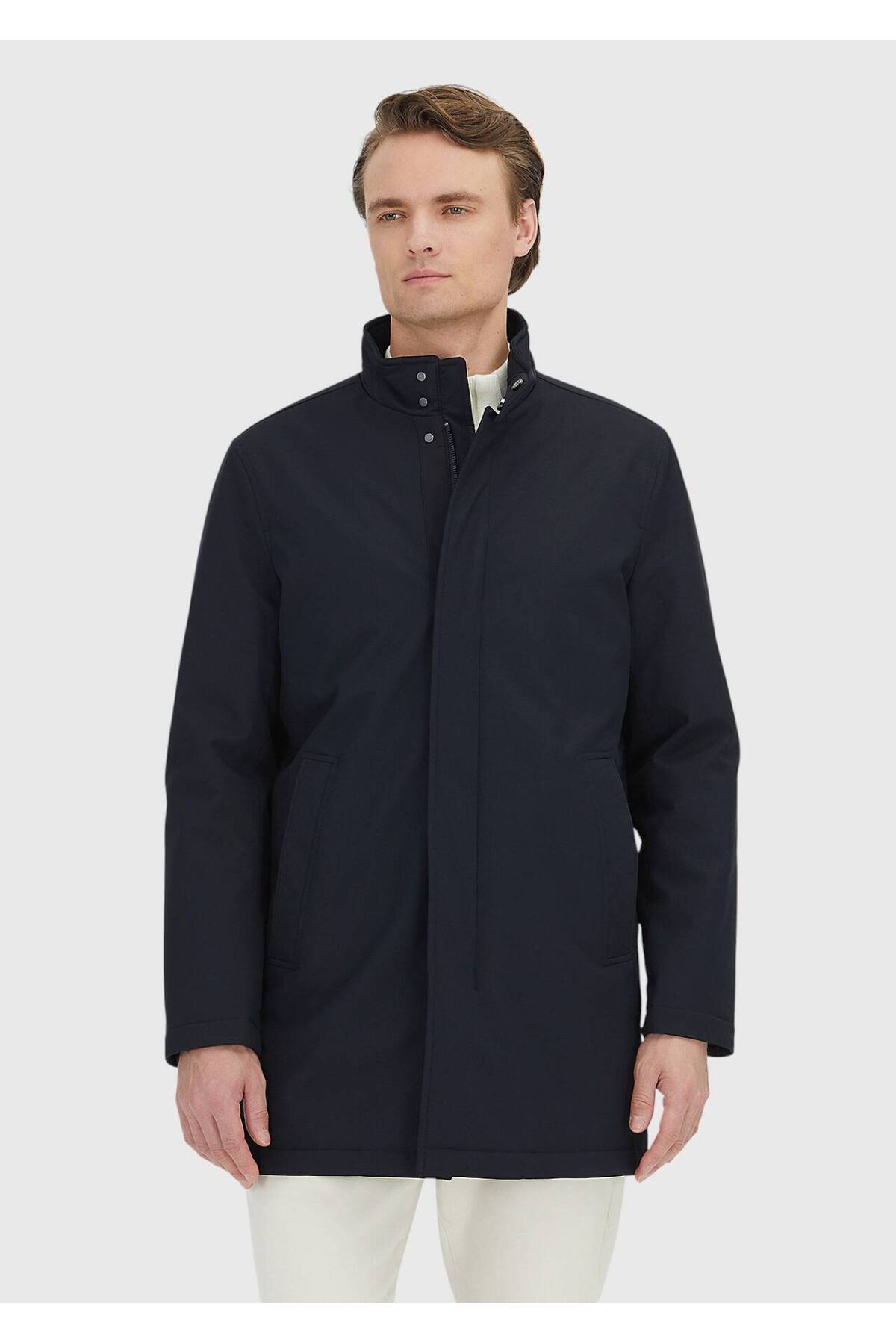 Ramsey Lacivert Regular Fit Dik Yaka Casual Dokuma Kaban görsel 4
