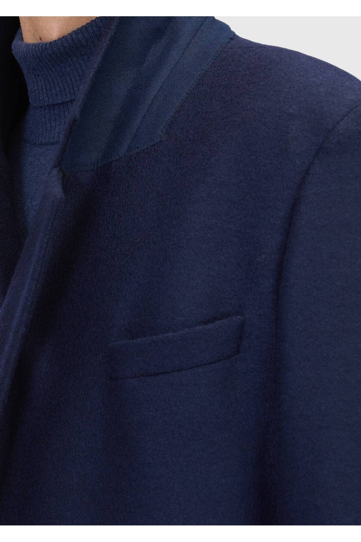 Ramsey  Lacivert Regular Fit Casual Örme Palto - Görsel 7