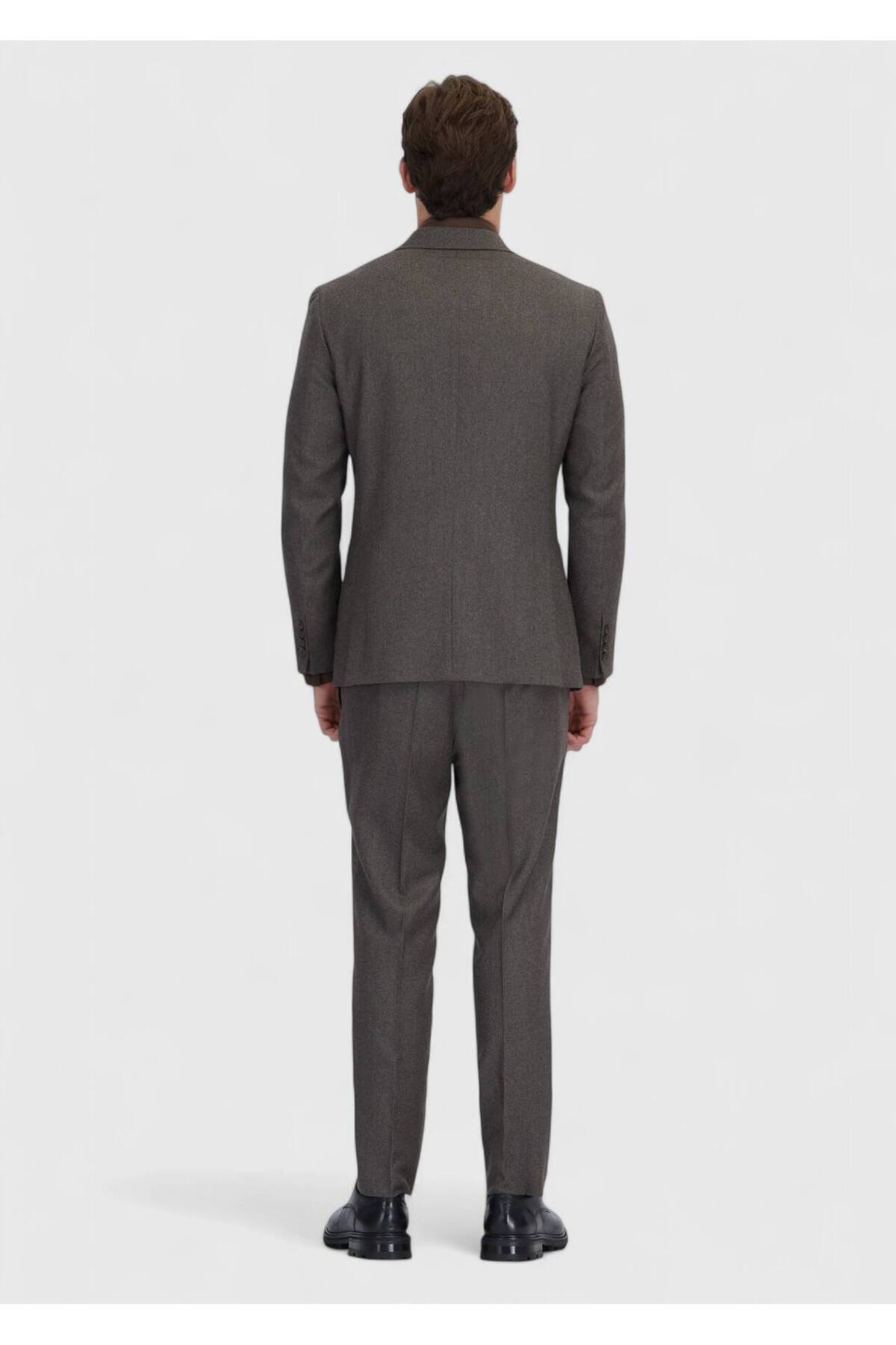 Ramsey Açık Kahve Desenli Zeroweight Slim Fit %100 Yün Takım Elbise görsel 6