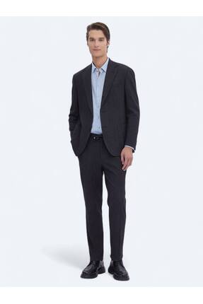 Kip Siyah Düz Modern Fit Pamuk Karışımlı Takım Elbise