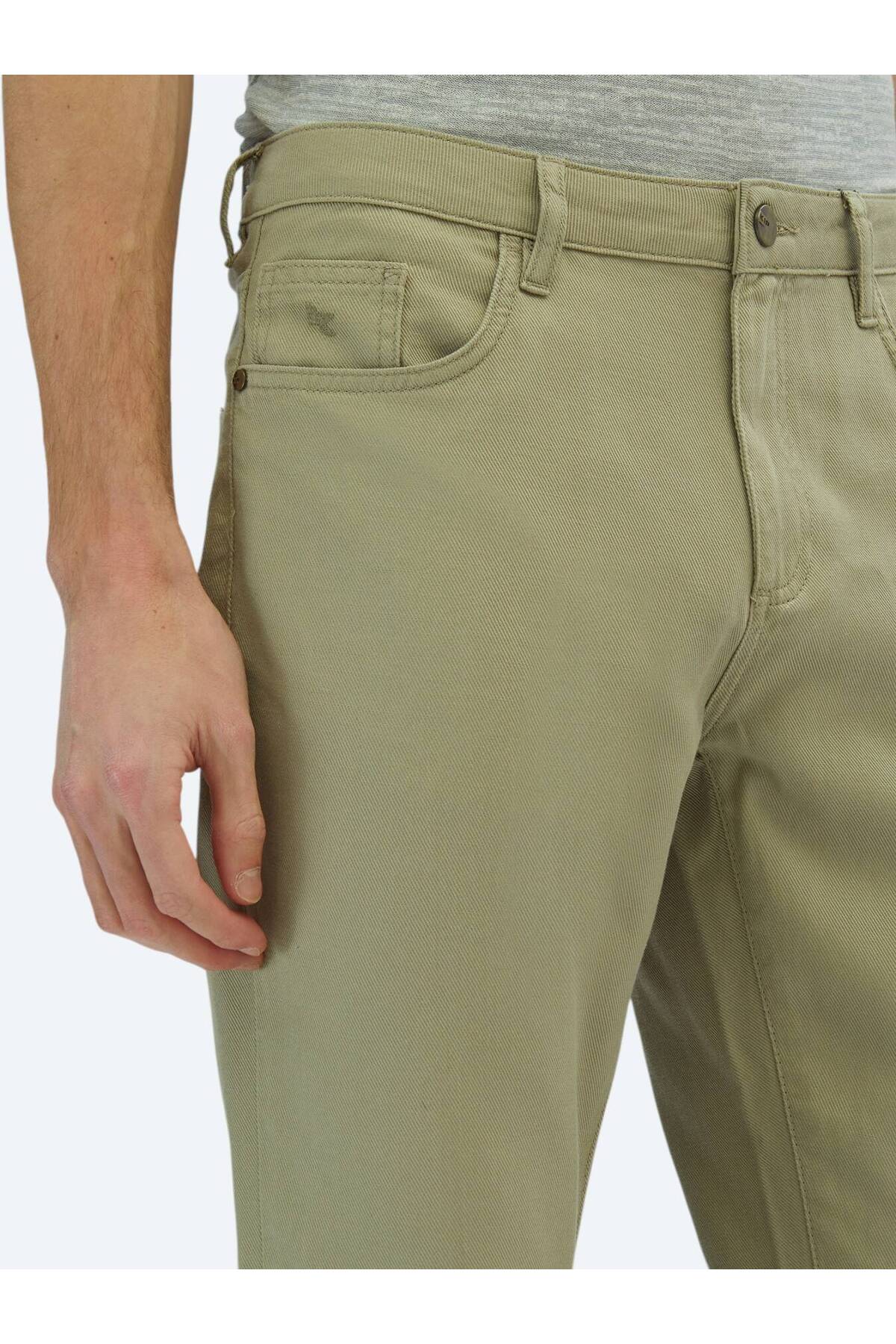 Kip  Açık Yeşil Düz Dokuma Regular Fit Casual Pamuk Karışımlı Pantolon - Görsel 3