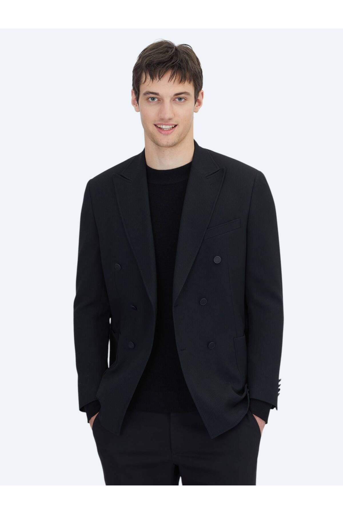 Kip  Siyah Çizgili Comfort Fit Ceket - Görsel 3