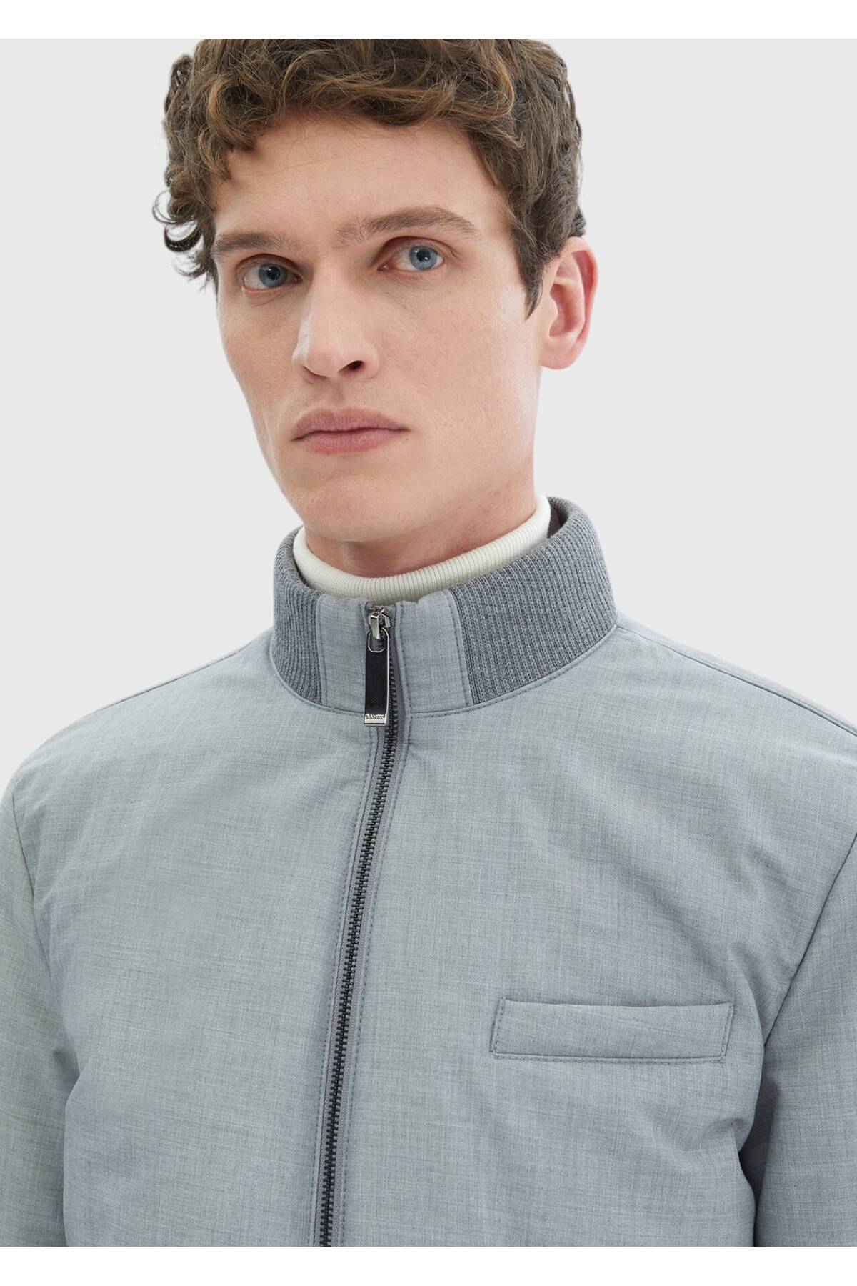 Ramsey  Gri Regular Fit Dik Yaka Casual Dokuma Mont - Görsel 5