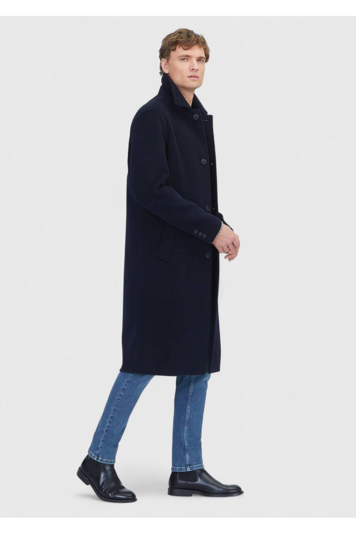Ramsey  Lacivert Regular Fit Gömlek Yaka Klasik Dokuma Palto - Görsel 3