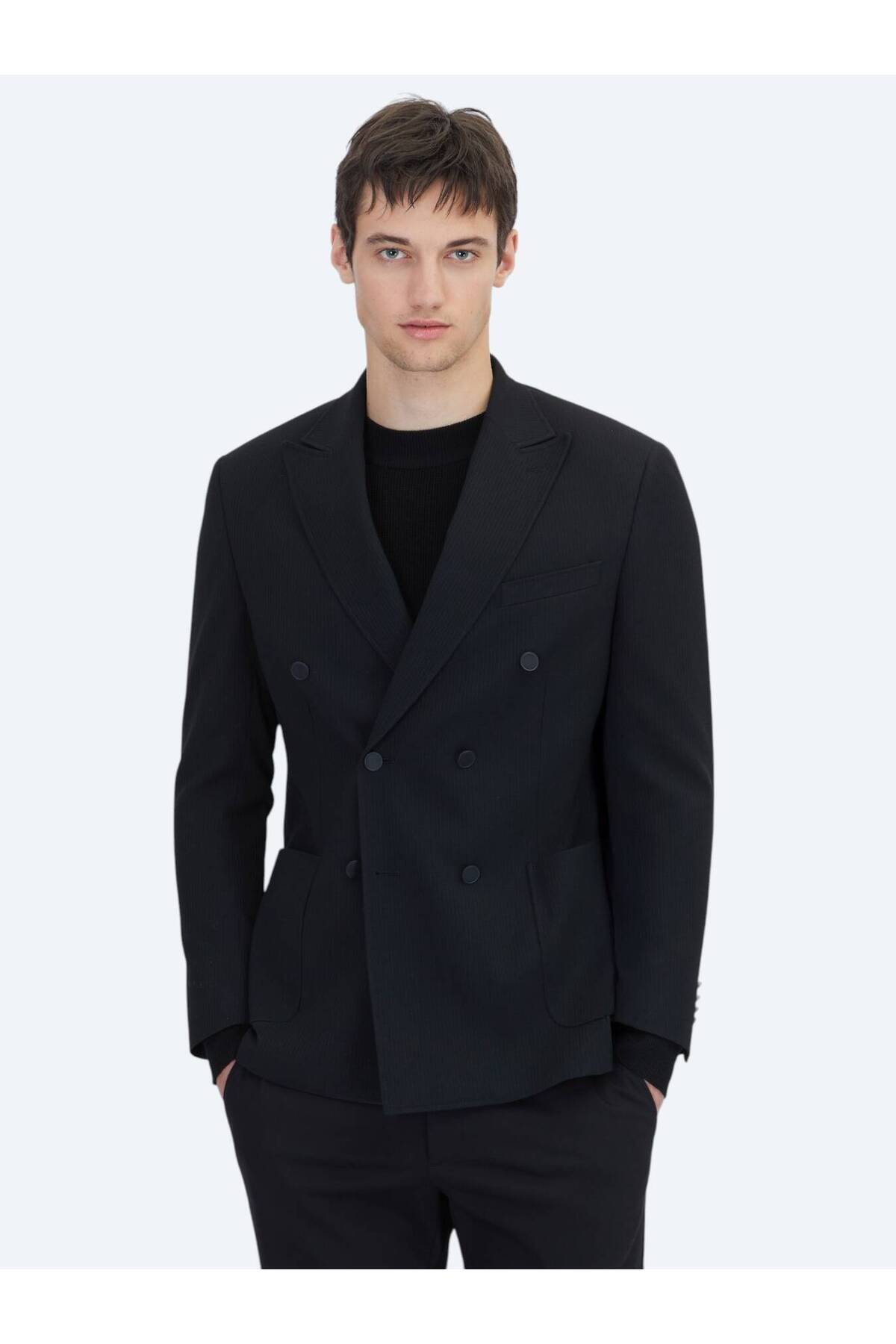 Kip  Siyah Çizgili Comfort Fit Ceket