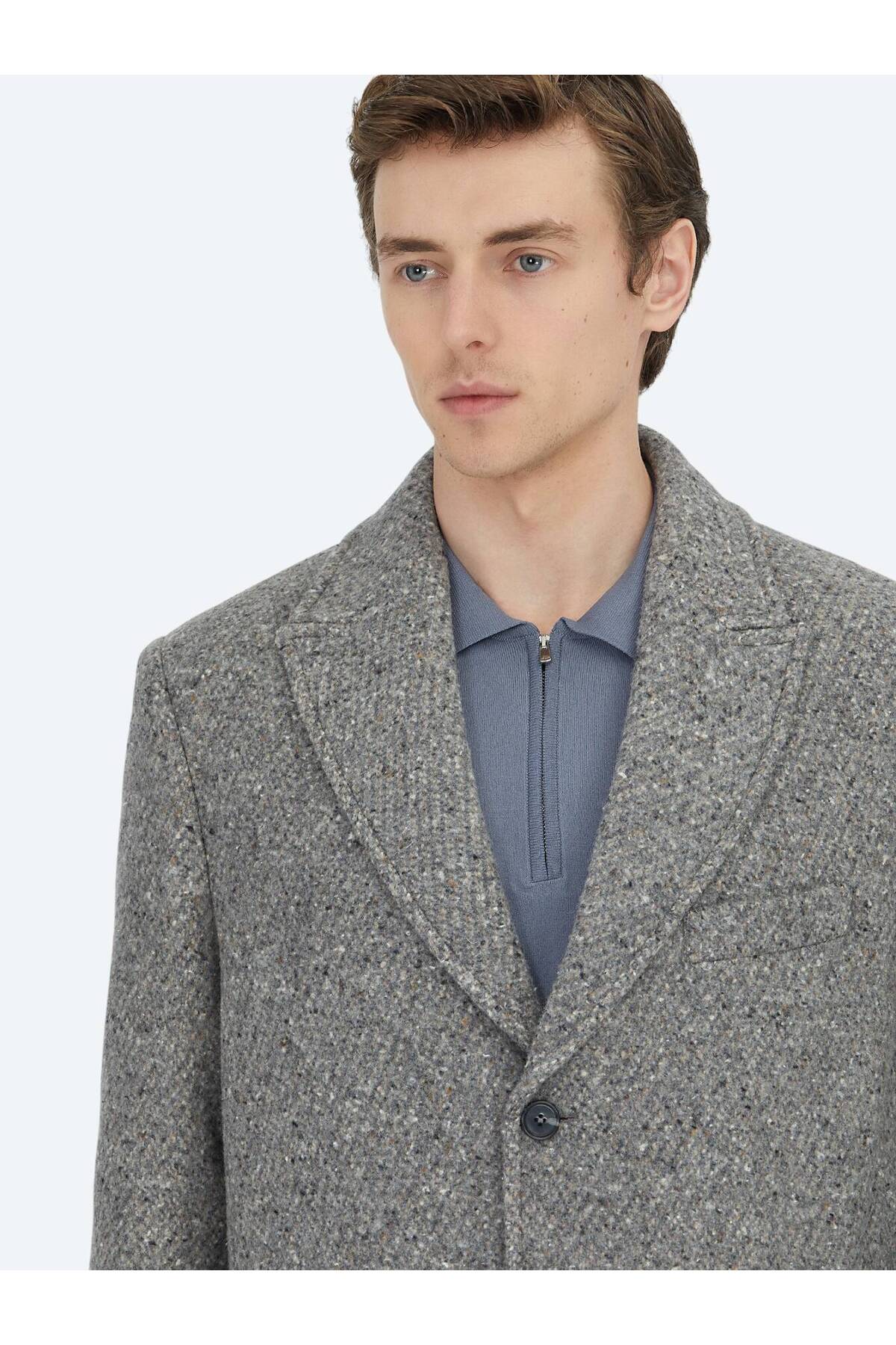 Kip  Vizon Regular Fit Kelebek Yaka Klasik Dokuma Palto - Görsel 4