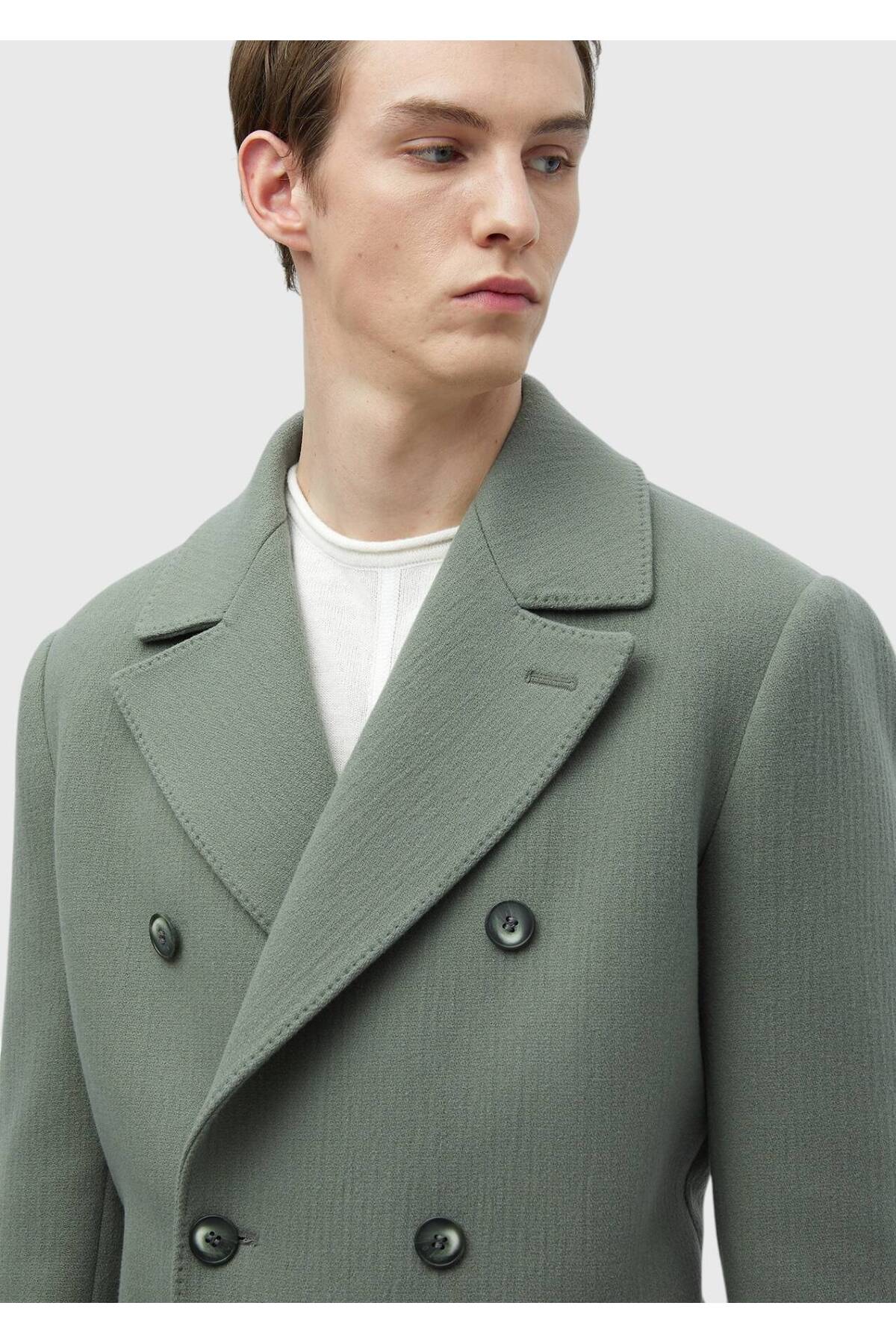 Ramsey  Açık Yeşil Regular Fit Kruvaze Yaka Casual Dokuma Palto - Görsel 4