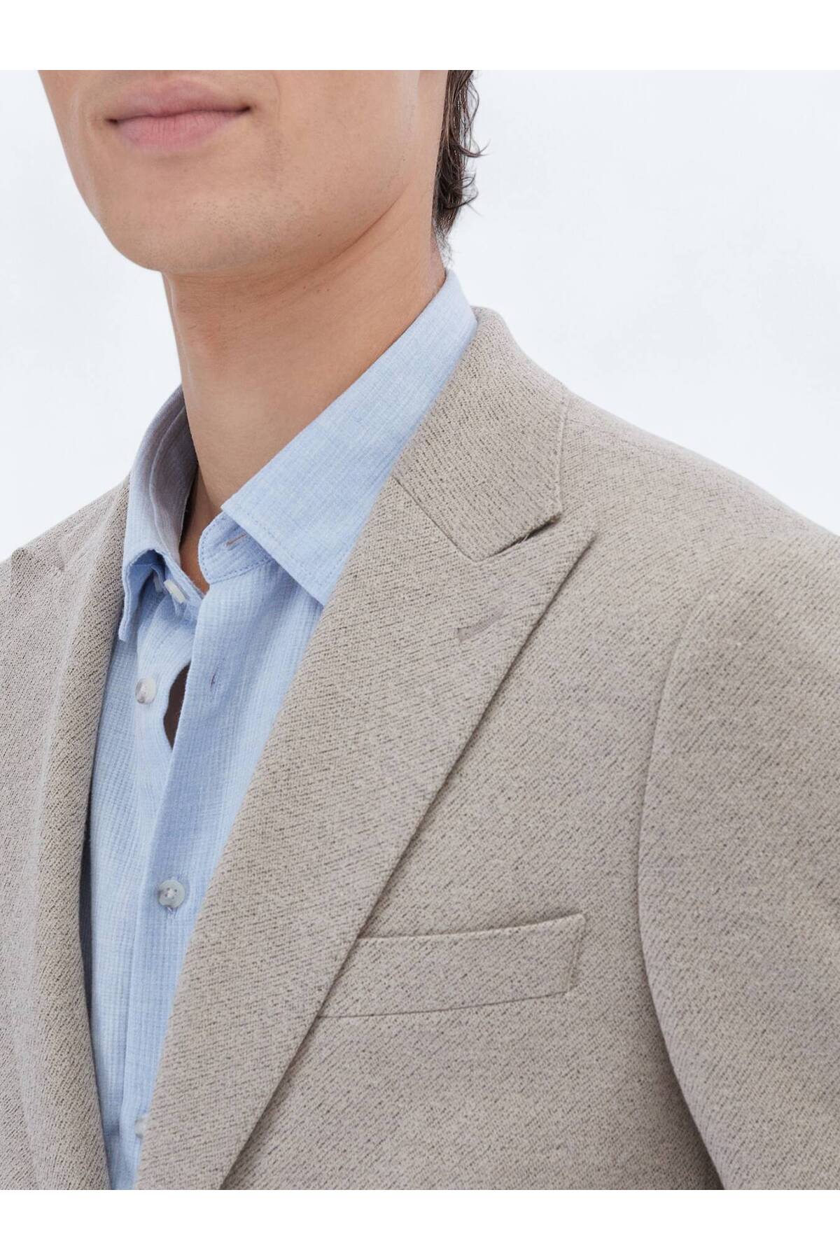 Bej Desenli Modern Fit Pamuk Karışımlı Örme Takım Elbise — بژ 10151072-550 — تصویر 4 از 6