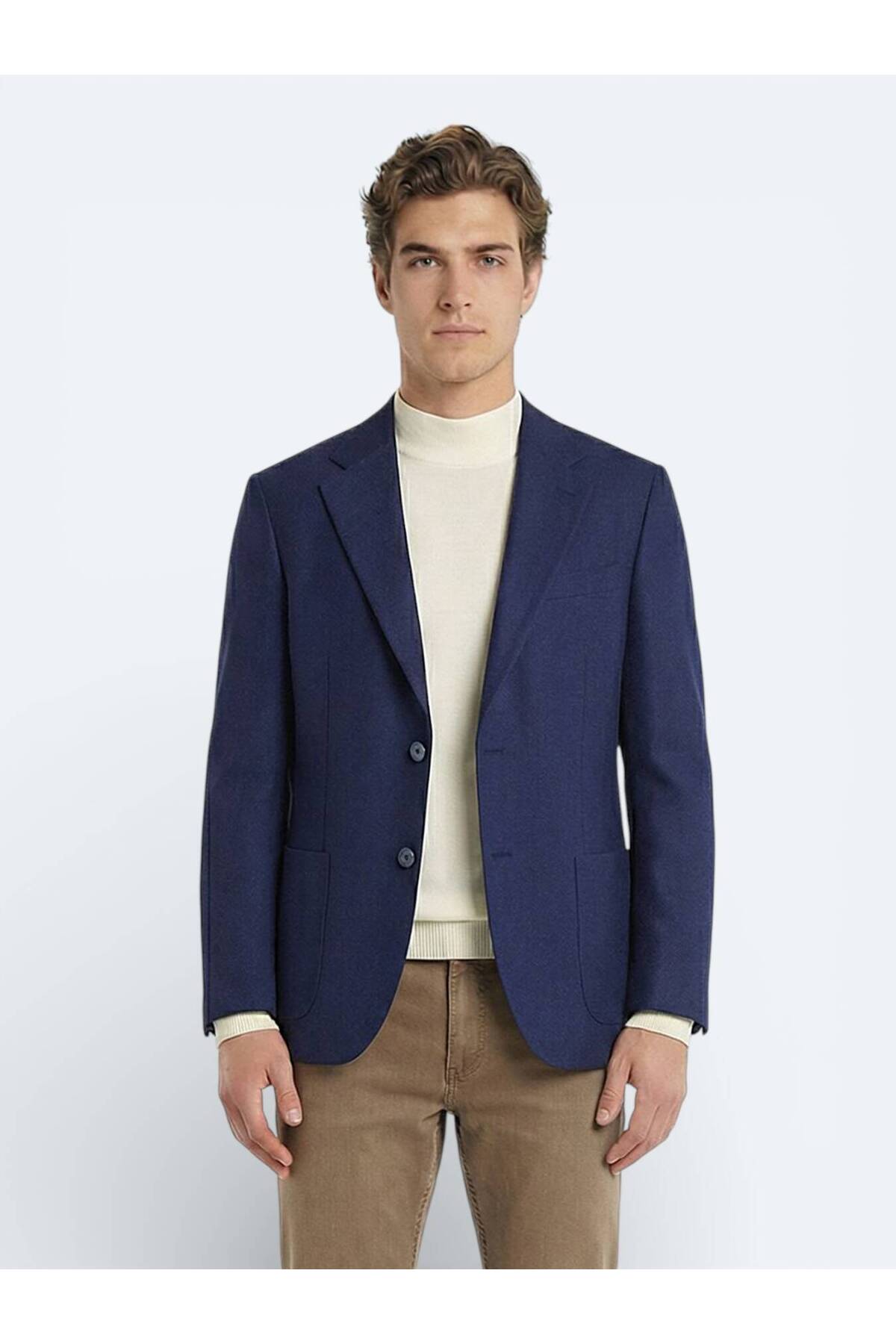 Kip  İndigo Desenli Yün Karışımlı Ceket - Görsel 3