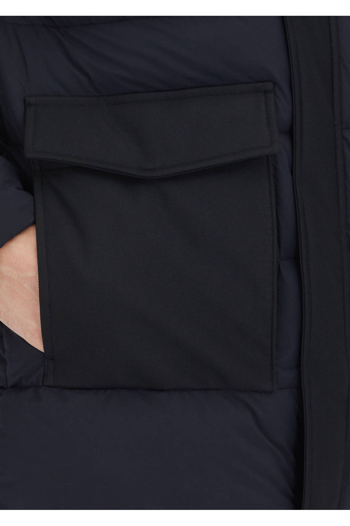 Ramsey  Siyah Regular Fit Kapüşonlu Klasik Dokuma Kaban - Görsel 6