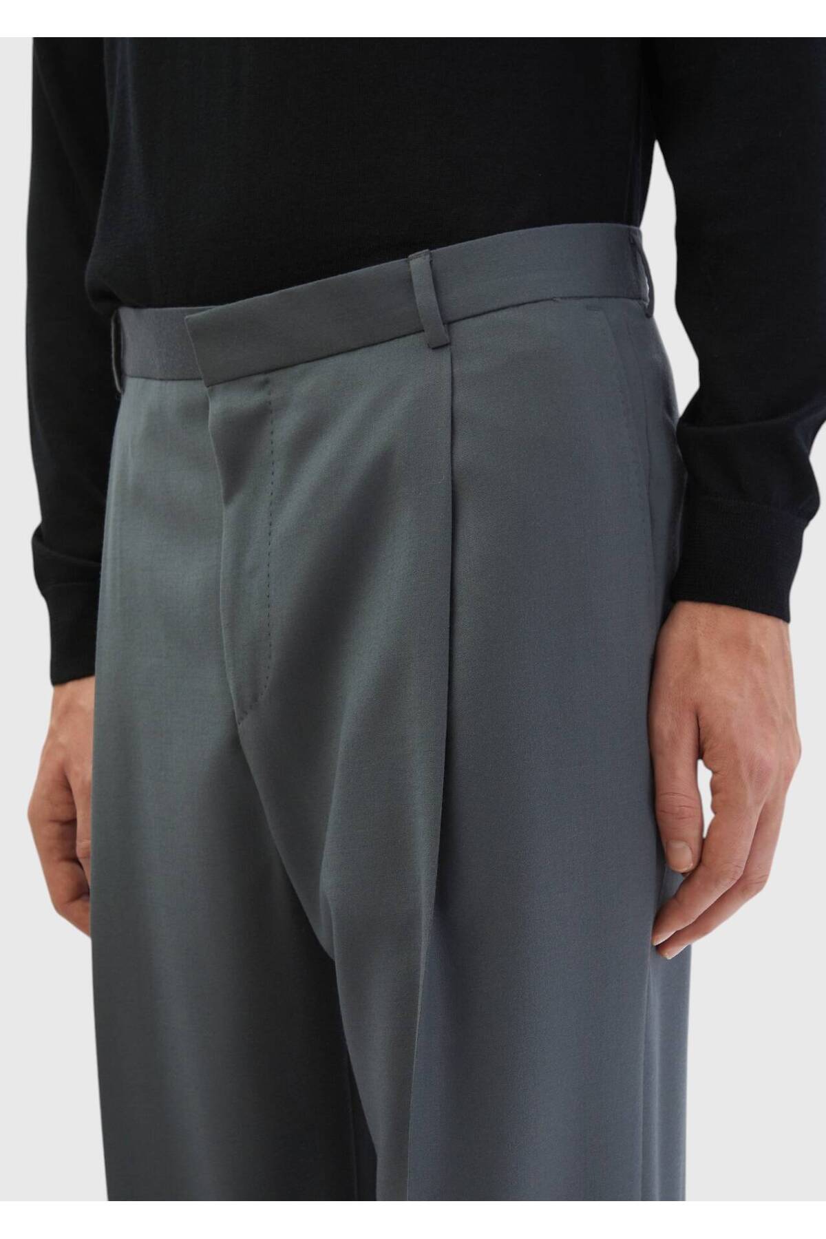 Ramsey Koyu Gri Çizgili Oversize Fit %100 Yün Takım Elbise görsel 6