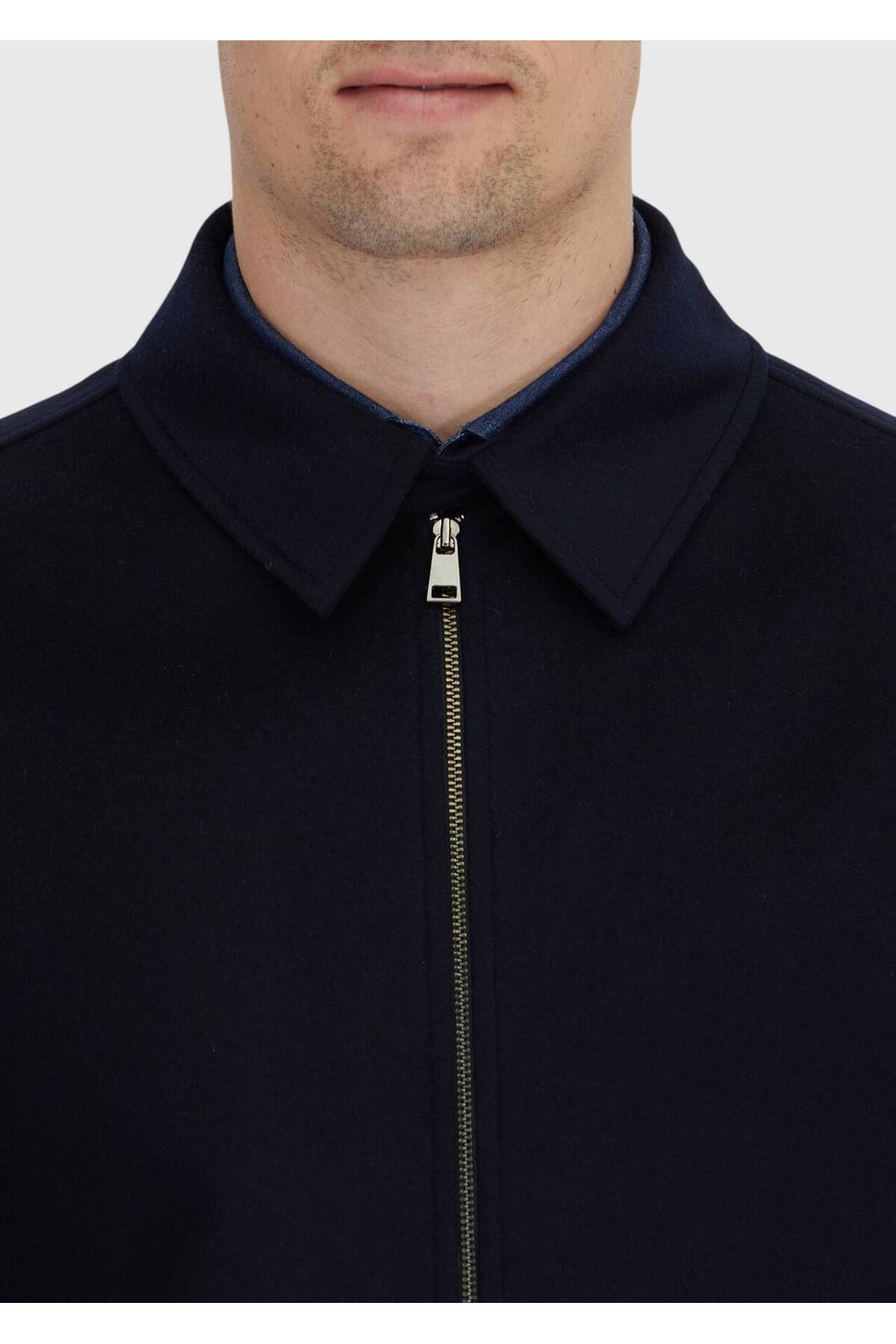 Lacivert Regular Fit Gömlek Yaka Casual Dokuma Mont — رنگارنگ 10157928 — تصویر 5 از 6