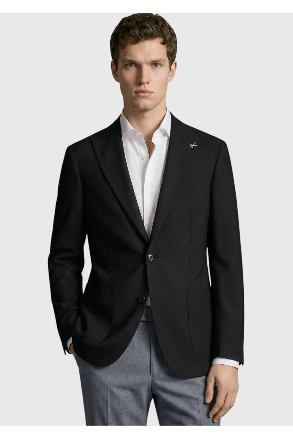 Ramsey  Siyah Düz Zeroweight Slim Fit %100 Yün Ceket - Görsel 2