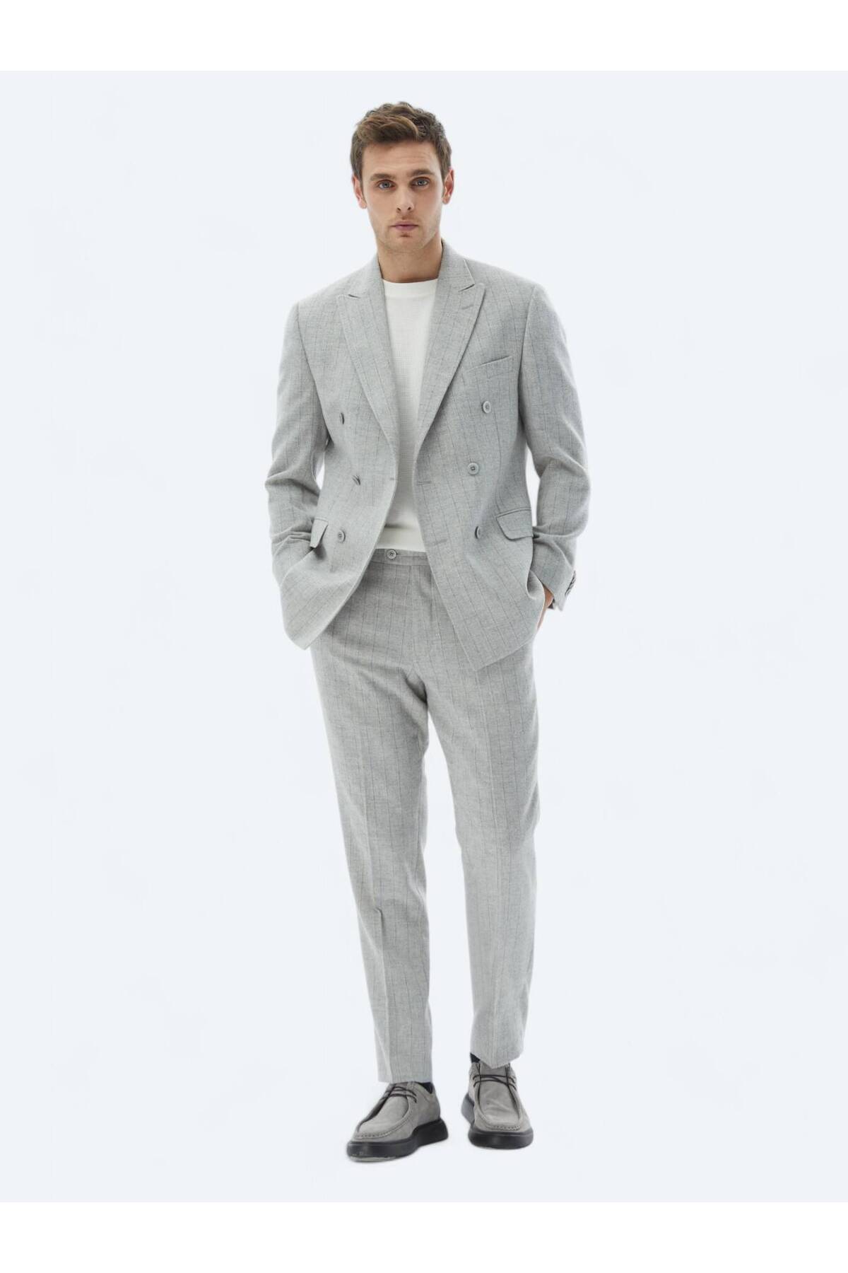 Kip Light Gray Striped Modern Fit Wool Blend Suit